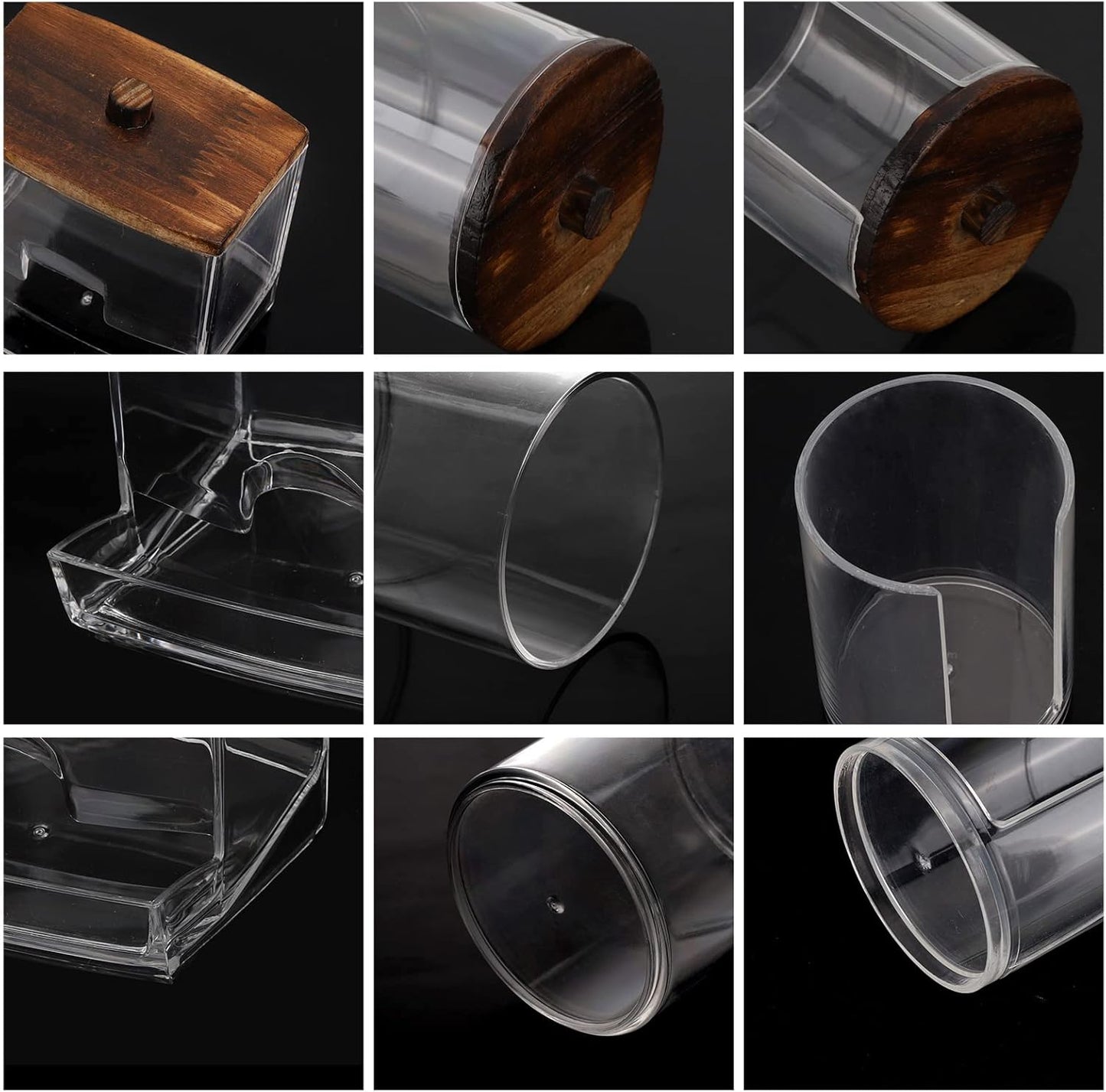 Tbestmax Bathroom Organizer Accessories Set-10 OZ,7 OZ Qtips Holder Storage with Wood Lids, Cotton Ball/Swabs Dispenser, Apothecary Container Jar 3 Pcs