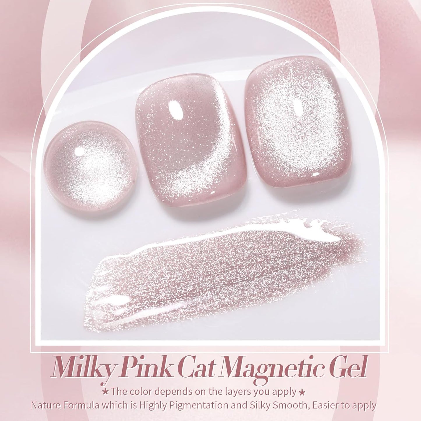 Born Pretty Pink Cat Magnetic Eye Gel Nail Polish, Translucent Milky Pink Cat Magnetic Gel, Jelly Glitter Off Nail Art Salon Manicure Home Gift 15ml