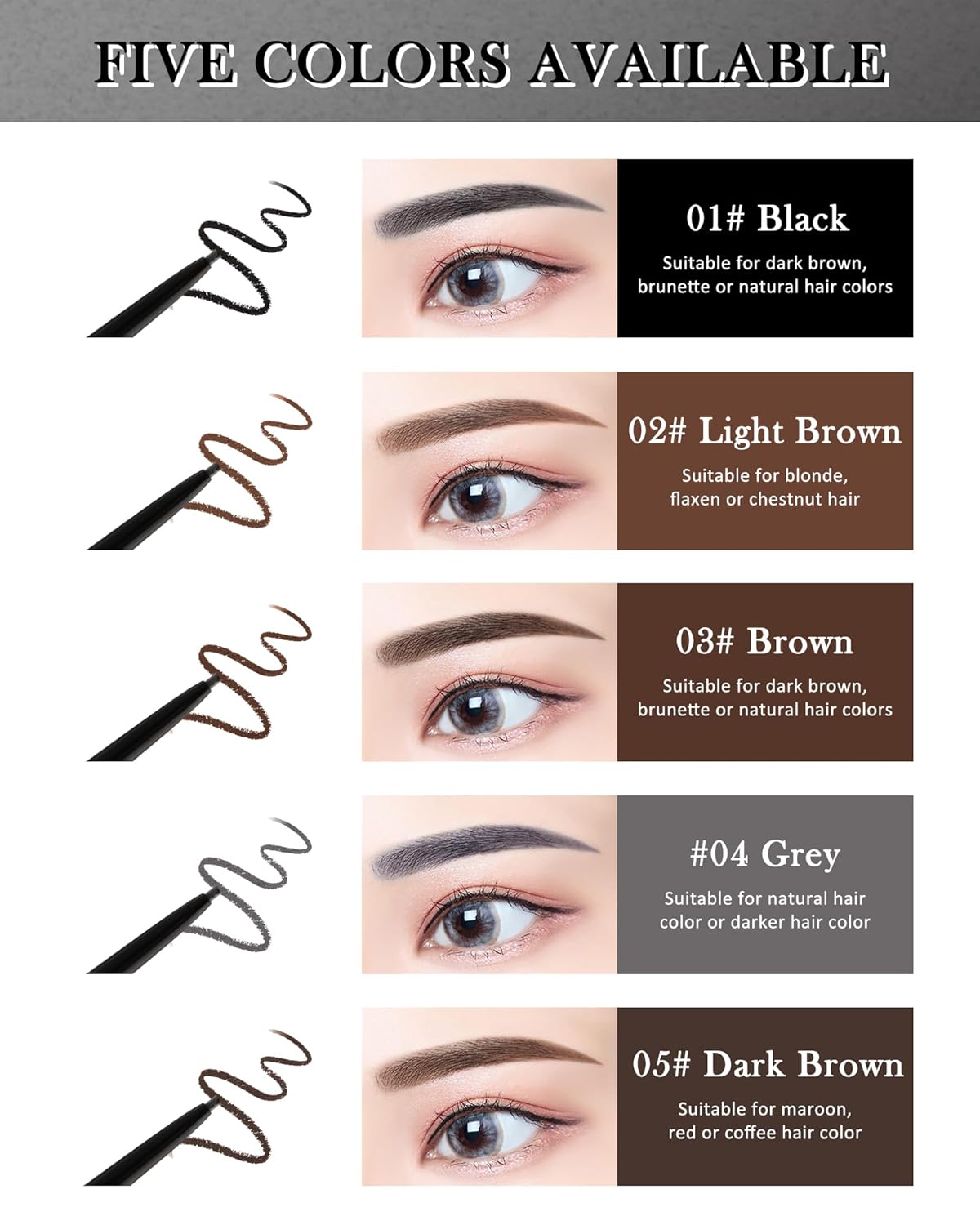 12Pcs Waterproof Brown Eyebrow Pencil Set, Professional Brow Micro Eyebrow Retractable Pencil, Ultra Fine Long Lasting for Perfect Eye Liner Brows Women Eye Makeup Shaping & Filling Brow Gel Pen- 03