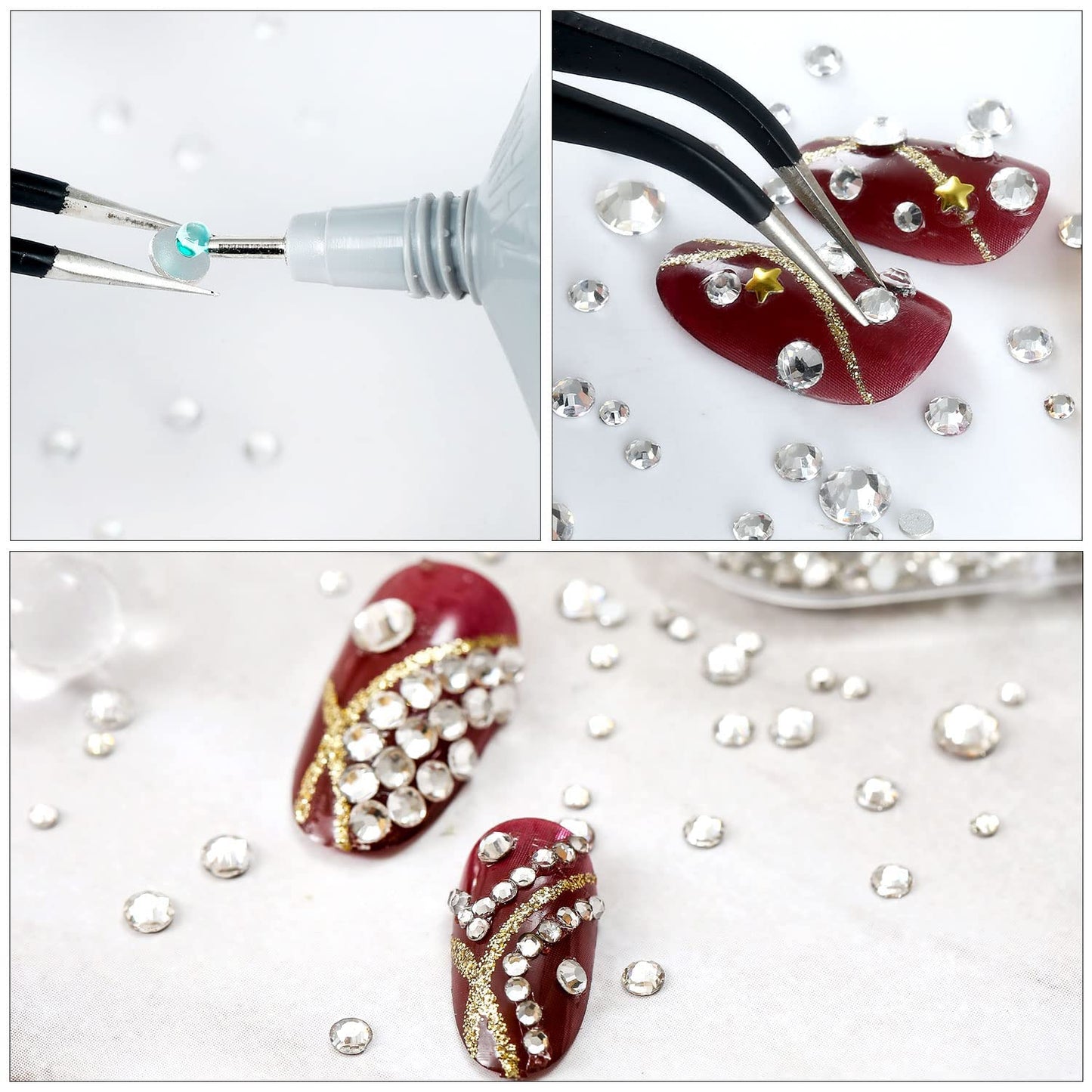 4240Pcs Orange Flatback Rhinestones 6 Sizes Crystal Diamonds for Nail Art Crafts Clothes Shoes with Tweezers and Picking Pen