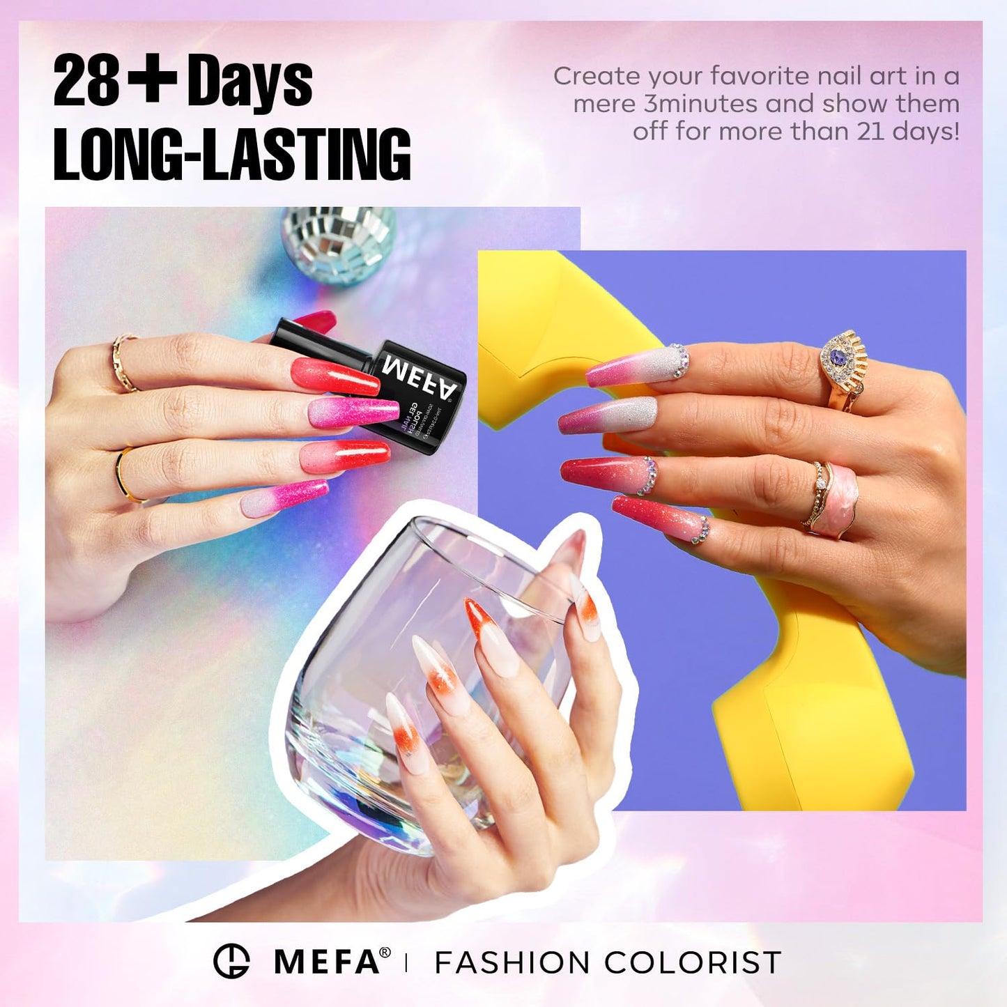MEFA Color Changing Gel Nail Polish Set 6 Colors, Temperature Mood Changed Glitter Blue Pink Purple Red Orange Ombre Soak Off Nail Art Design Kit Manicure Home DIY Gifts for Women Girls