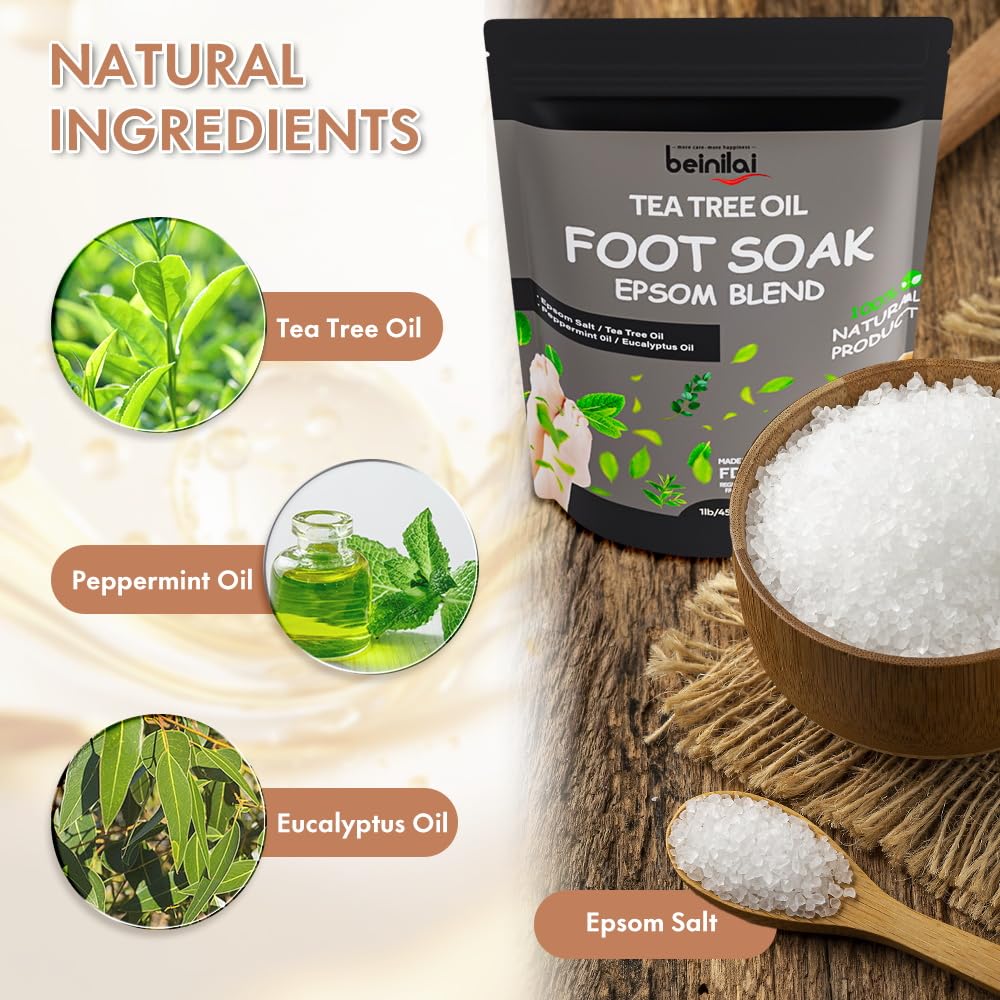 Beinilai Collapsible Foot Bath Kit, Foot Soaking Tub with Handle and Massage Acupoint, Tea Tree Oil Foot Soak with Epsom Salt, and Pedicure Feet File