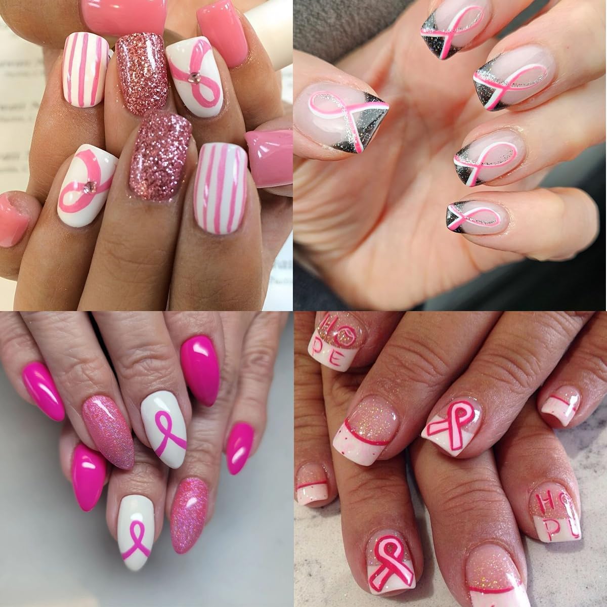 Breast Cancer Nail Stickers Pink Ribbon Nail Decals 3D Self-Adhesive Nail Art Stickers Heart Flower Letter Love Design Concern Female Awareness Manicure Supplies for Women 6 Sheets