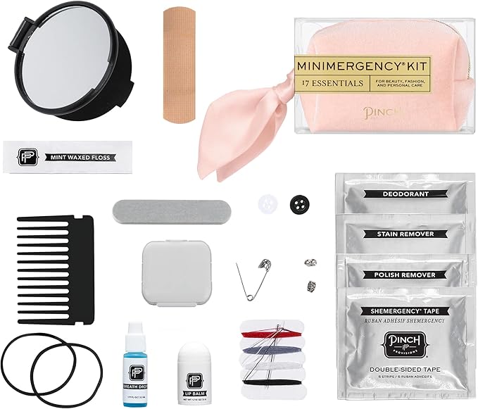 Pinch Provisions Velvet Minimergency Kit, for Her, Includes 17 Must-Have Emergency Essential Items, Compact, Multi-Functional Pouch, Gift for Parties and Birthdays