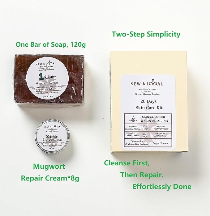40 Days Complete Acne Skin Care Kit.Mugwort Essential Oil Soap -1Pcs,120g-For Moisturize,Balance Skin.-Acne Recovery Ointment for Facial Acne&Pores-2Pcs,16g.