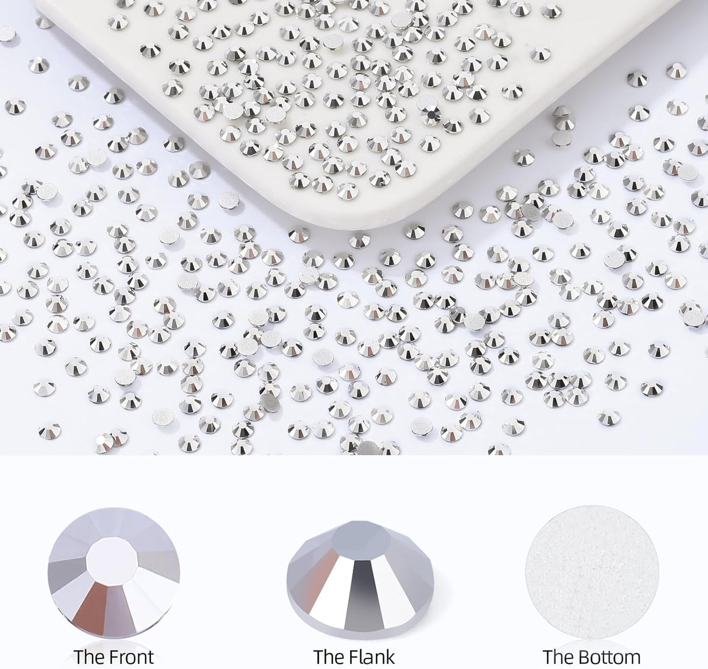 Silver Flatback Rhinestones, Glass Rhinestones for Nail Art and Craft, Glue Fix, Loose Crystal Gemstones(Silver, SS6, 2880pcs, 1.9-2.0mm)