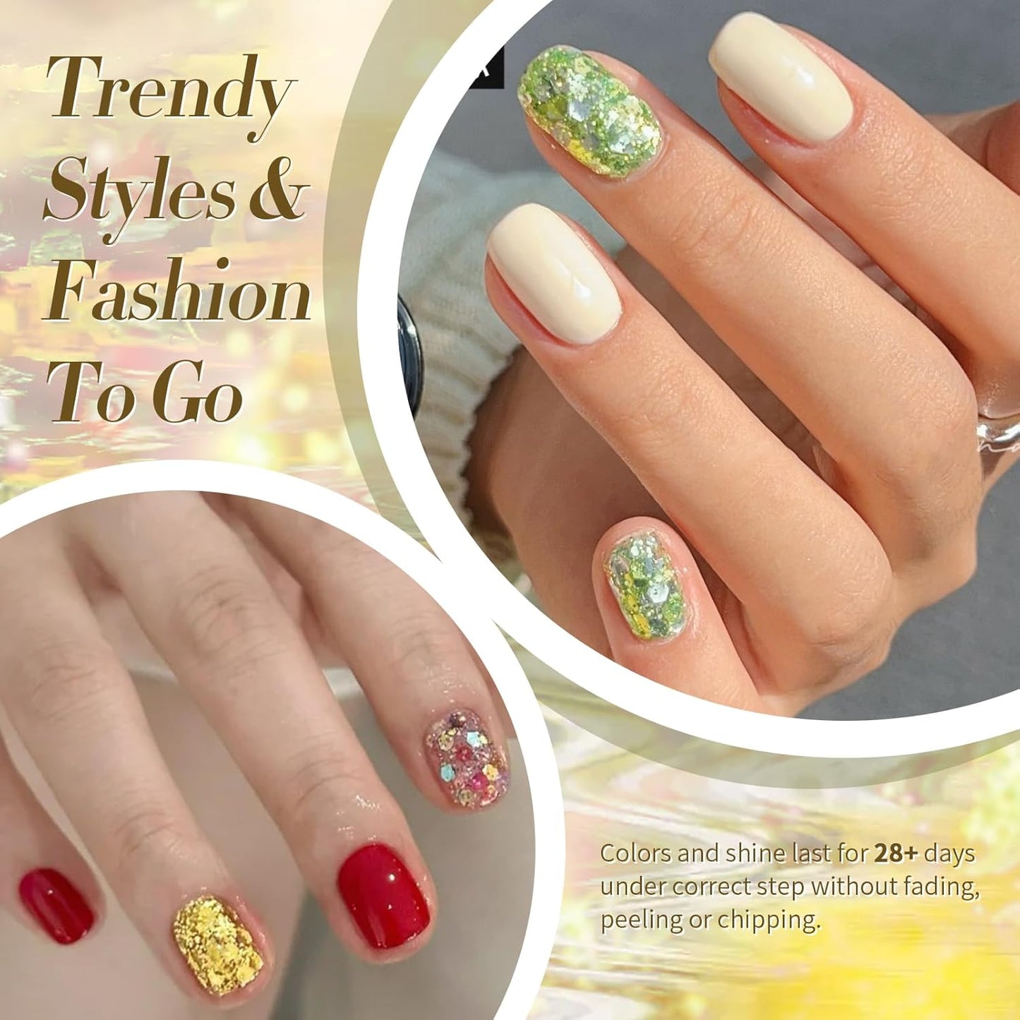 Born Pretty Glitter Gel Nail Polish with Sequins, 6 Pcs Blue Gold Red Yellow Green Pink Long Lasting Sparkly Shiny U V Gel Polish Set for Manicure and Nail Art, DIY at Home, Salon-Quality 7ml