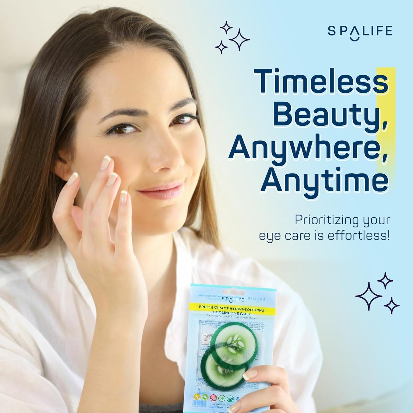 SpaLife Cooling Eye Pads - Korean Soothing Eye Pads for Dark Circles, Puffy Eyes, and Wrinkles - 48 Pads with Fruit + Vegetable Extracts - Revitalizing Hydrating Eye Pads for Eye Treatment (Cucumber)