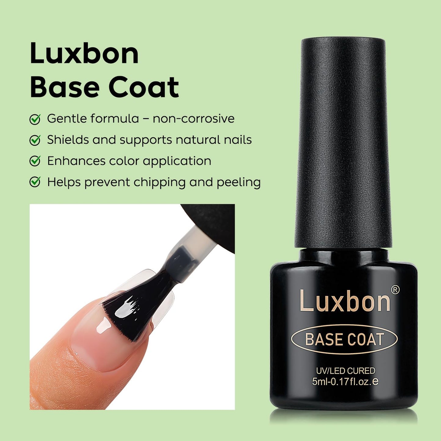 Luxbon 6 Pcs 5ml No Wipe Gel Top Coat and Base Coat Set - Cuticle Oil, Nail Primer Dehydrator, Matte Top Coat, Long Lasting, Shine Finish, UV LED Nail Lamp Soak Off Gel Base Top Coat Manicure