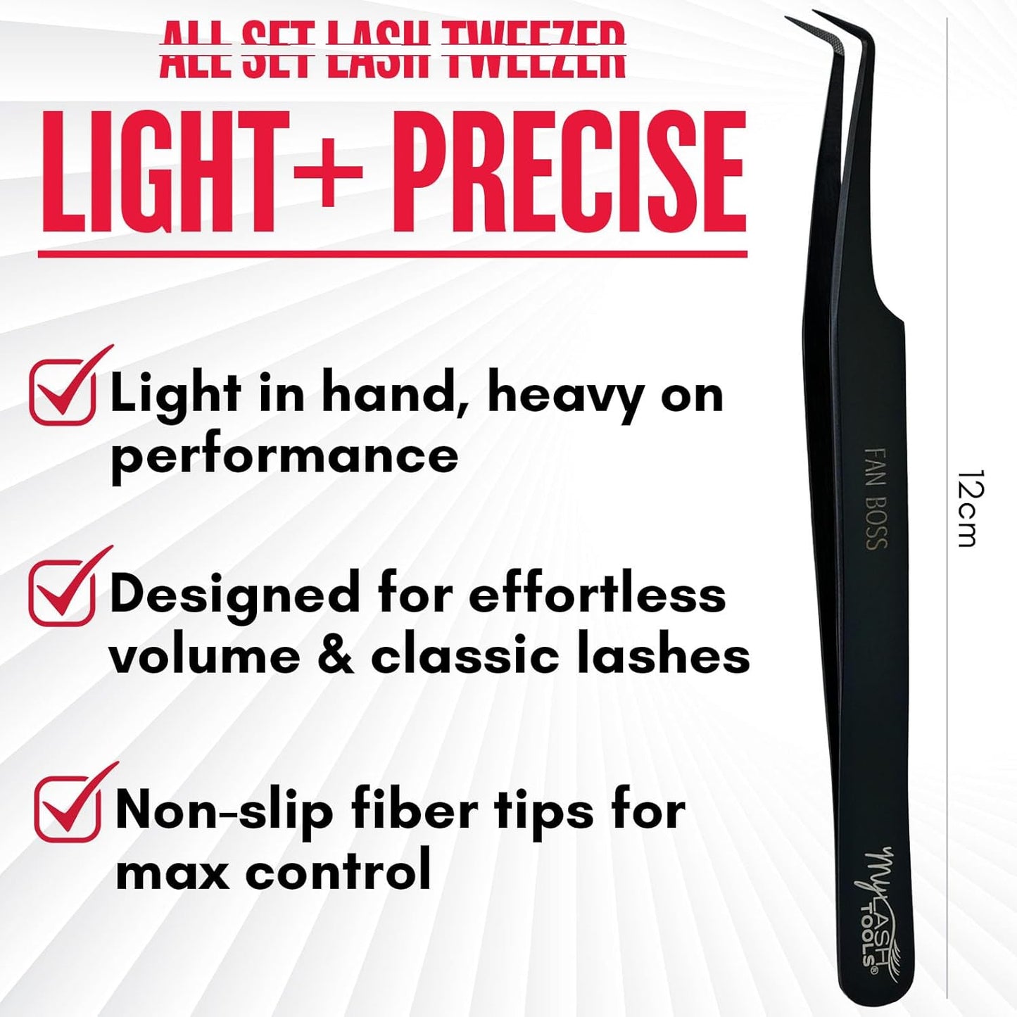 90 Degree Volume Fiber Tip Lash Tweezer – FAN BOSS, Non Slip Grip Professional Eyelash Extension Tweezers for Mega Volume Fans, Lash Artist Precision Tool (Black)