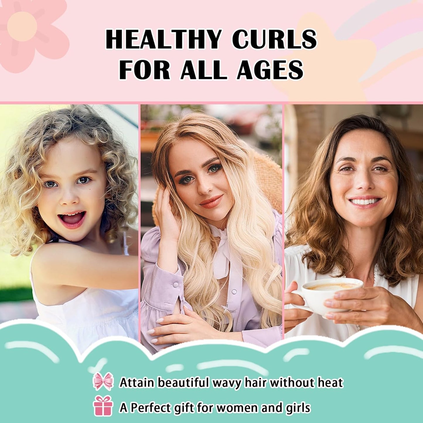 Satin Heatless Curls Overnight Hair Curlers to Sleep In Hair Curler Rollers No Heat Hair Wrap for Curls Headband, 70" Satin Heatless Curling Rod Set for Women Long Waves Hair Volume -Green 9PCS