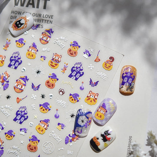5D Embossed Halloween Nail Stickers Cute Pumpkin Self-Adhesive Nail Art Pegatinas Uñas with Ghost Bat Haunted House Designs Nails Decals Halloween DIY Manicure for Women Nails Art Decoration 1 Sheet