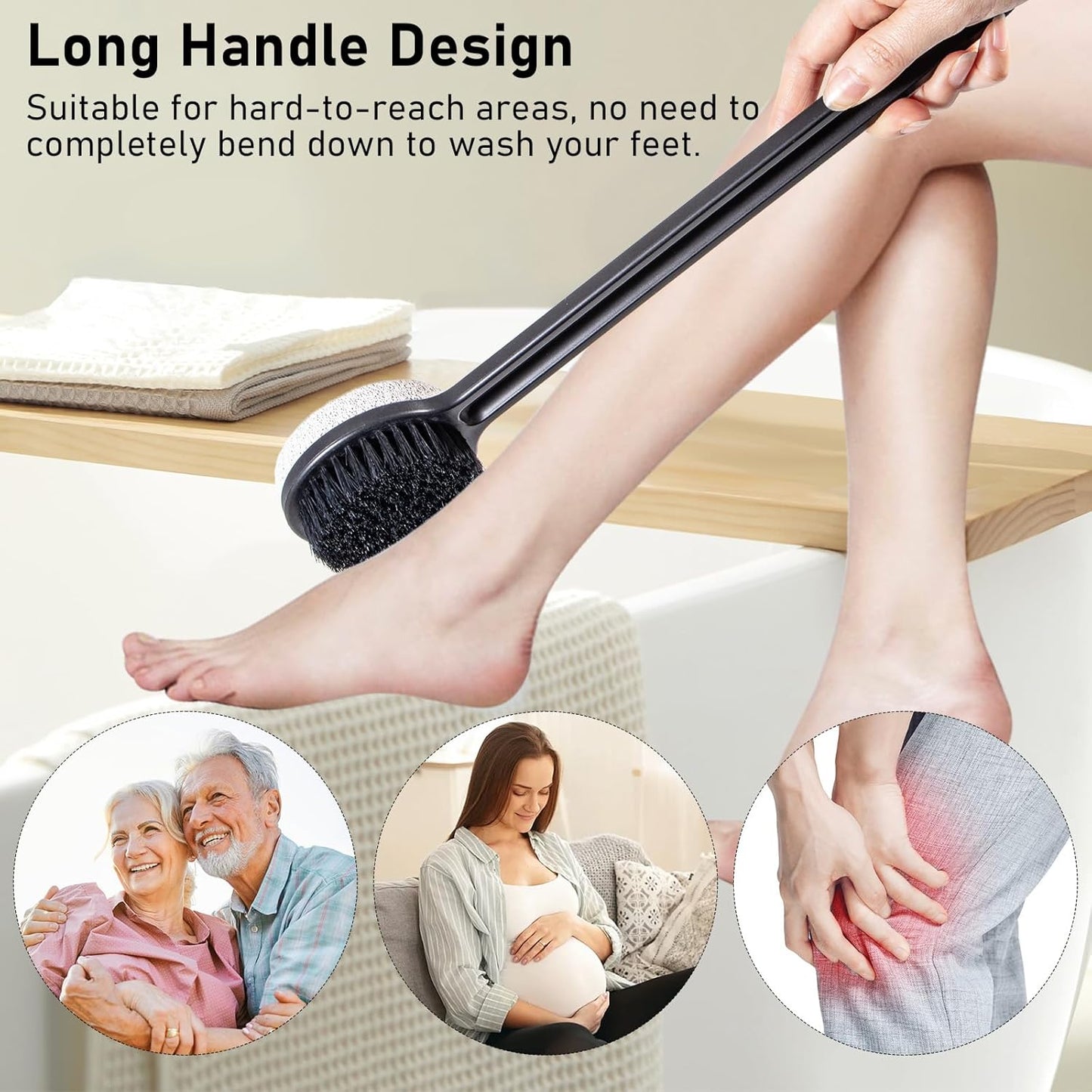Pumice Stone for Feet with Long Handle (Double-Faced Straight Black Handle, Count, 1.0)