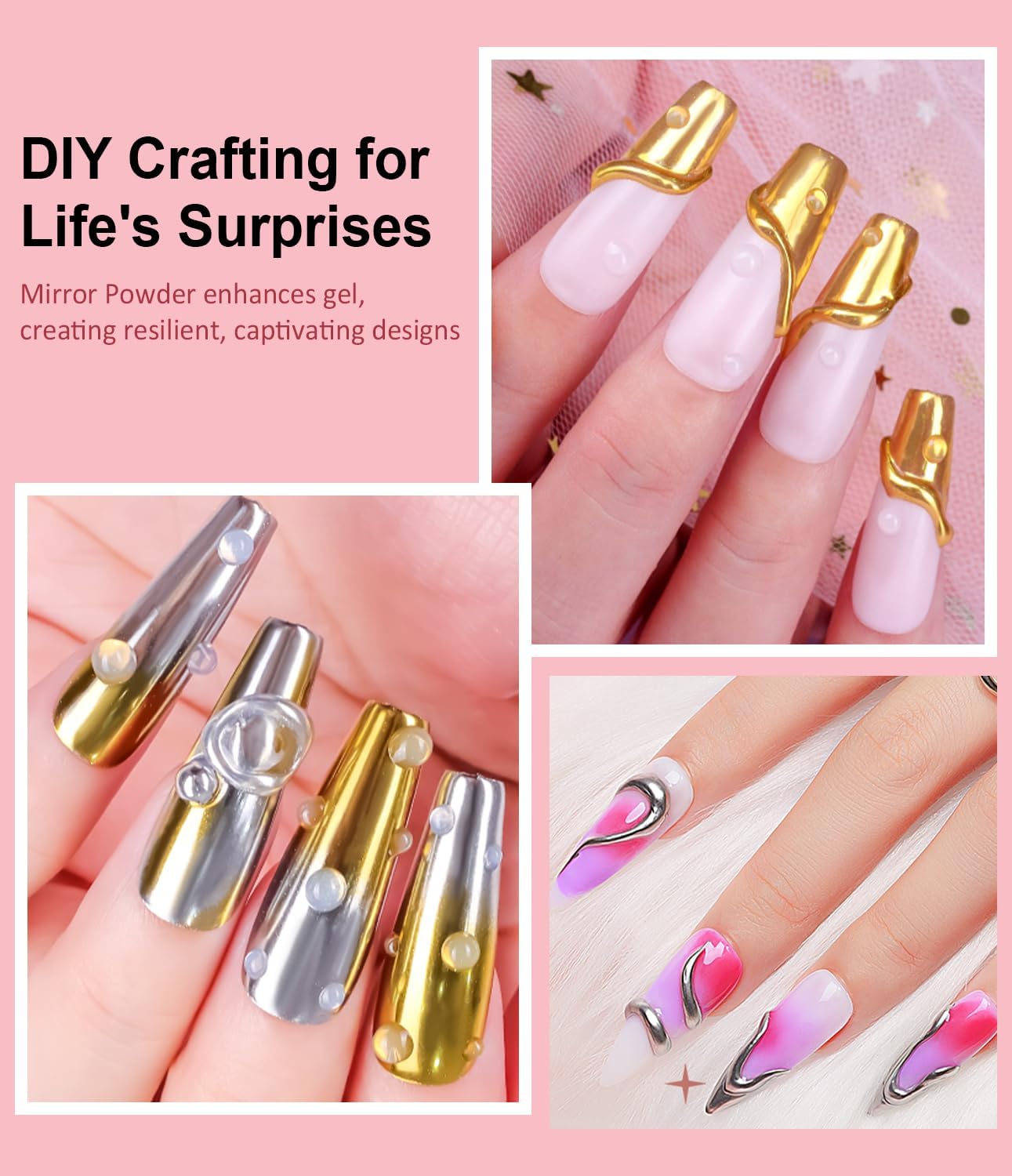 Gold Chrome Nail Powder BISHENGYF -【Metallic Mirror Effect】Holographic Silver Copper Rose Gold Nail Chrome Glitter Glazed Pigment Unicorn Metallic Chrome Powder for Nails Art DIY Decoration