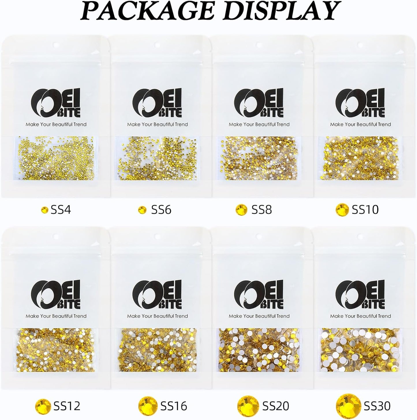 Citrine Flatback Rhinestones, Glass Rhinestones for Nail Art and Craft, Glue Fix, Loose Crystal Gemstones(Yellow, SS20, 1440pcs, 4.6-4.8mm)