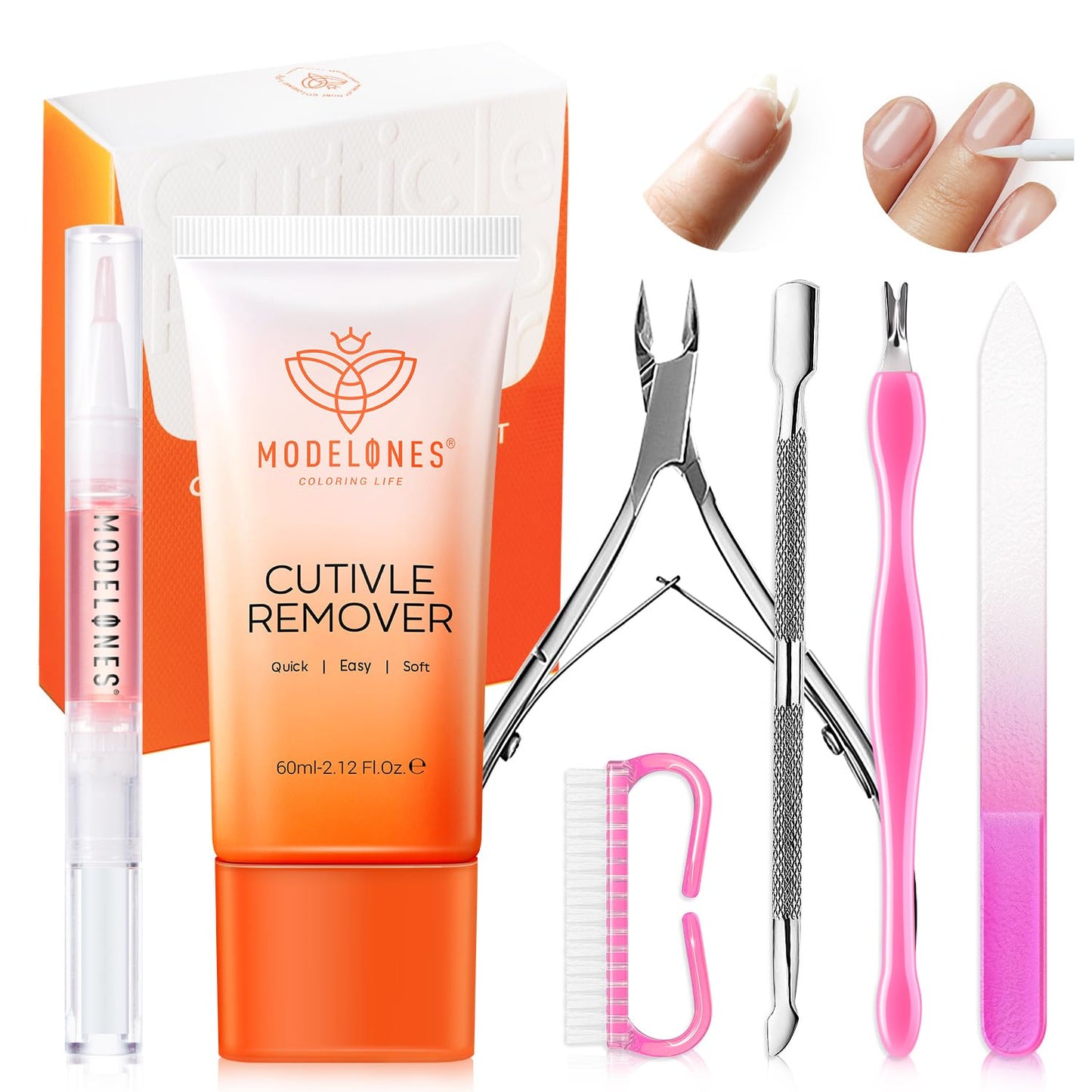 Modelones Cuticle Remover Kit - Cuticle Remover Cream & Cuticle Oil, Cuticle Care Kit w/Cuticle Trimmer Cuticle Pusher & Cuticle Nipper for DIY Nail Manicure, Removedor de Cuticula for Nail Care
