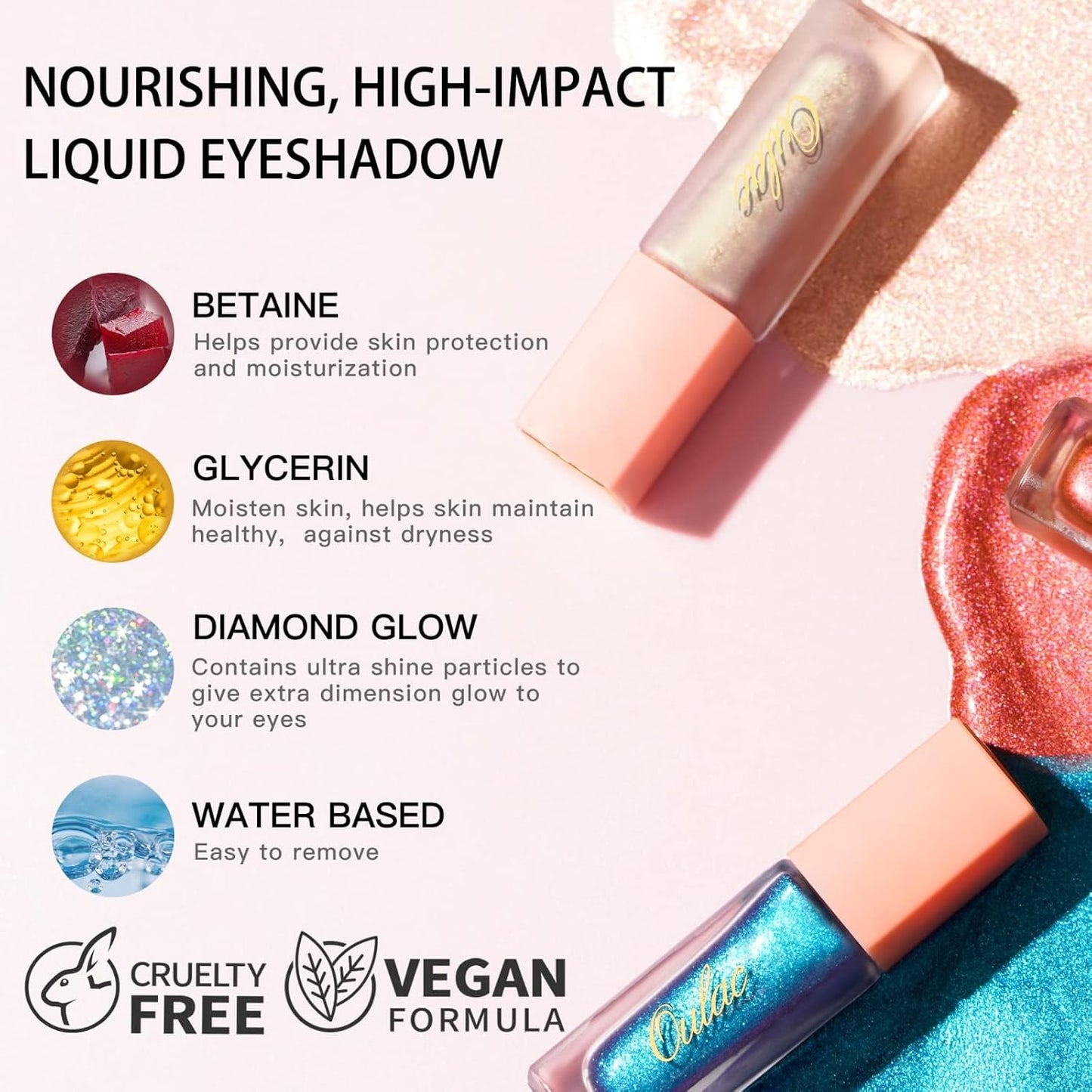 Oulac Eyeshadow Liquid Eyeshadow Multi-Usage Liquid Glitter Eyeshadow&Eyeliner Highly Pigmented, One-Swipe Coverage Long Lasting with No Creasing Formula Vegan&Cruelty-Free