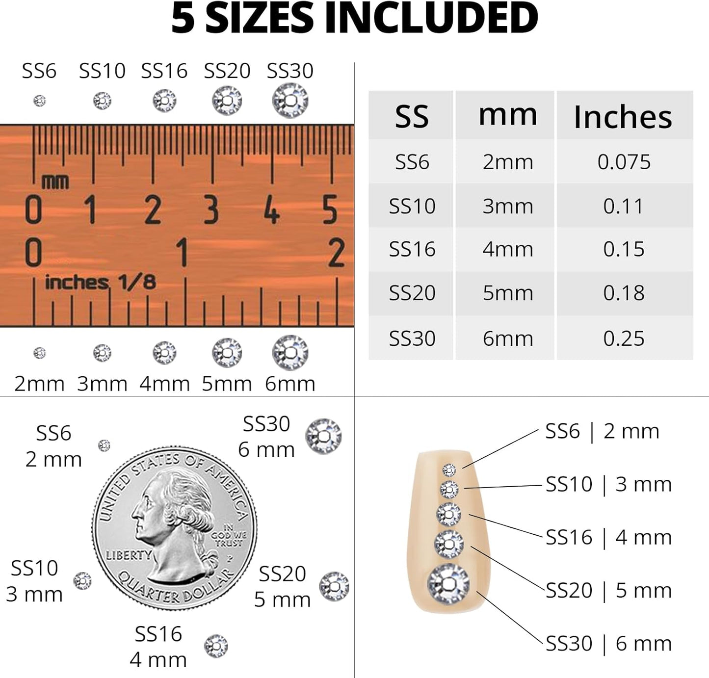 Resin Rhinestones for Crafting Bedazzling with b7000 Glue, 6000Pcs Silver Clear Flatback Gems Crystal for Crafts Clothing Clothes Shoes Nails Makeup, Flat Back Jewels Diamonds Rinestones Set Mix Sizes