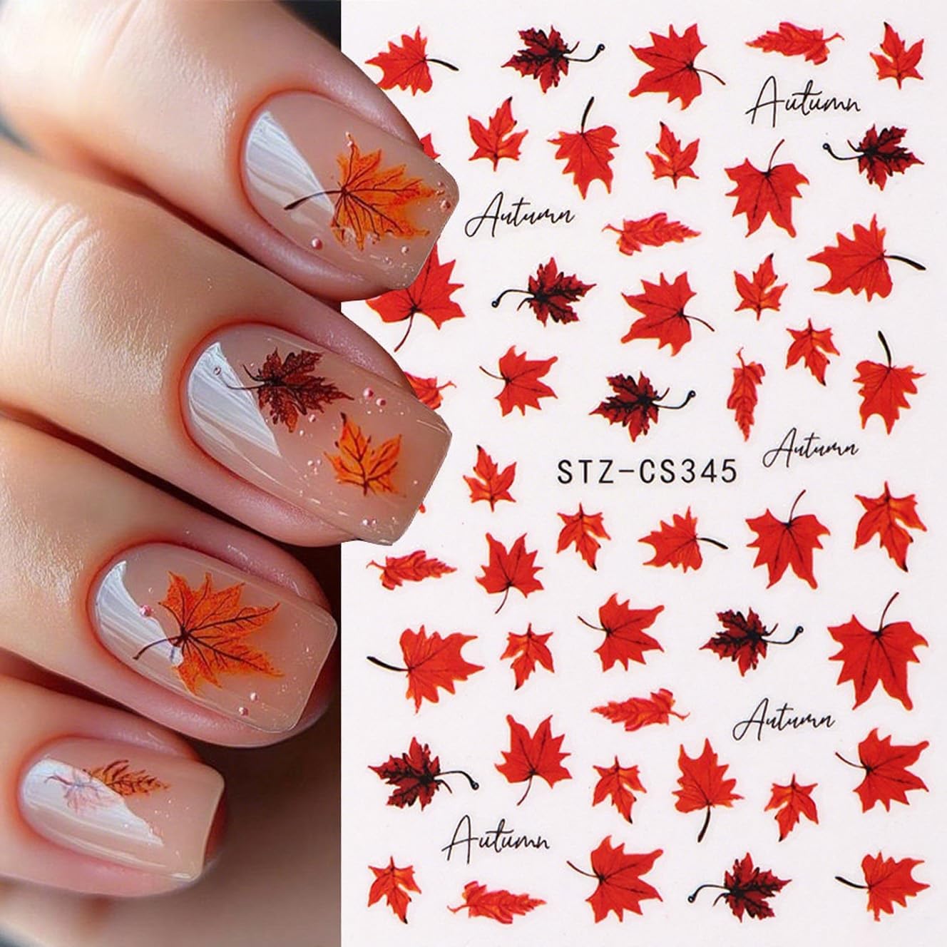6Pcs Fall Nail Stickers Maple Leaves Nail Decals DIY Self Adhesive Thanksgiving Nail Design Autumn Nail Decoration Supplies Manicure Accessories for Women Girls