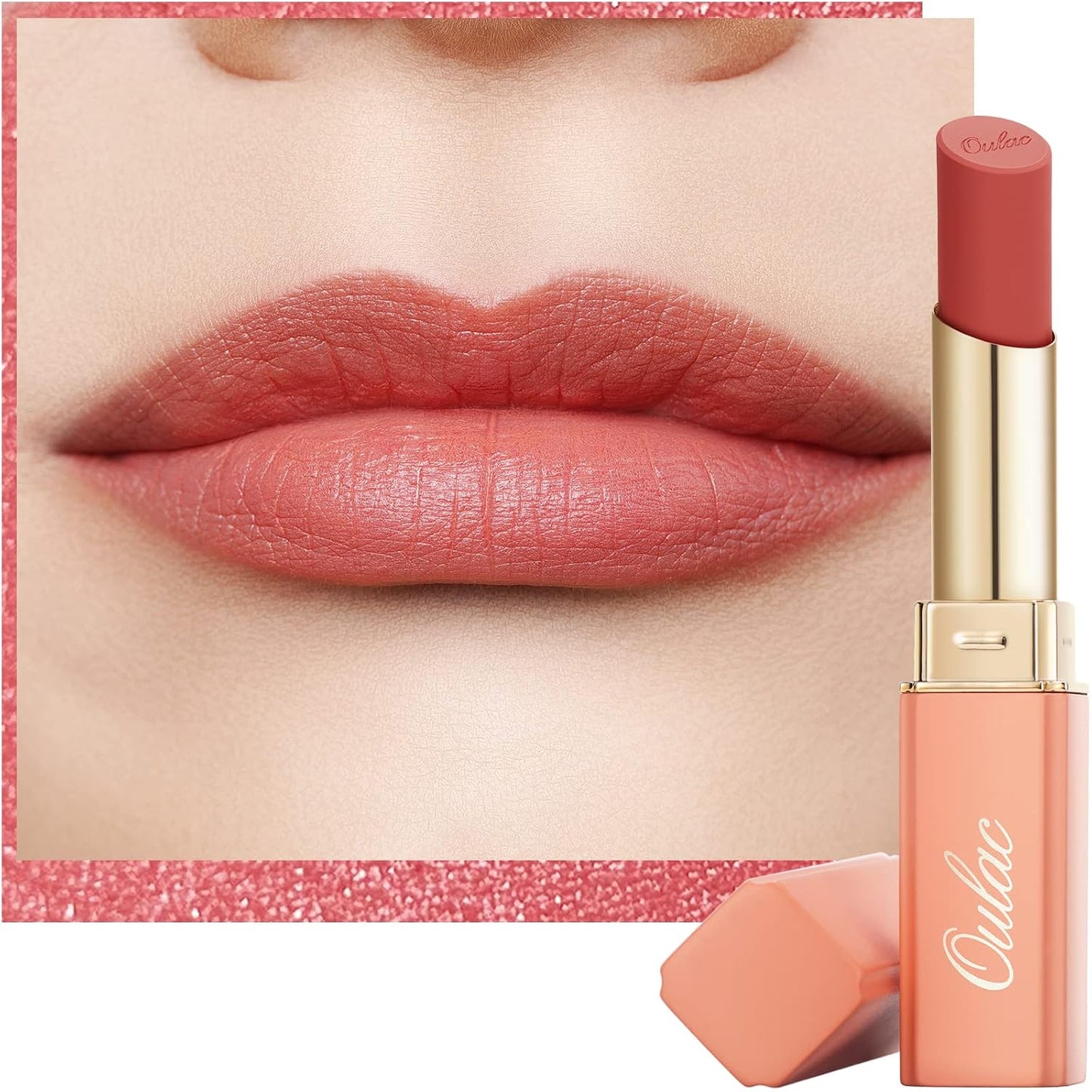 Oulac Nude Matte Lipstick for Women, Lipstick & Blush Duo, Peach Creamy Soft Satin Finish Lipsticks, Moisturising Formula, Rich Color Lightweight Lip Balm, Rose Oil, Vegan & Cruelty-Free| 3.6g (Y08)