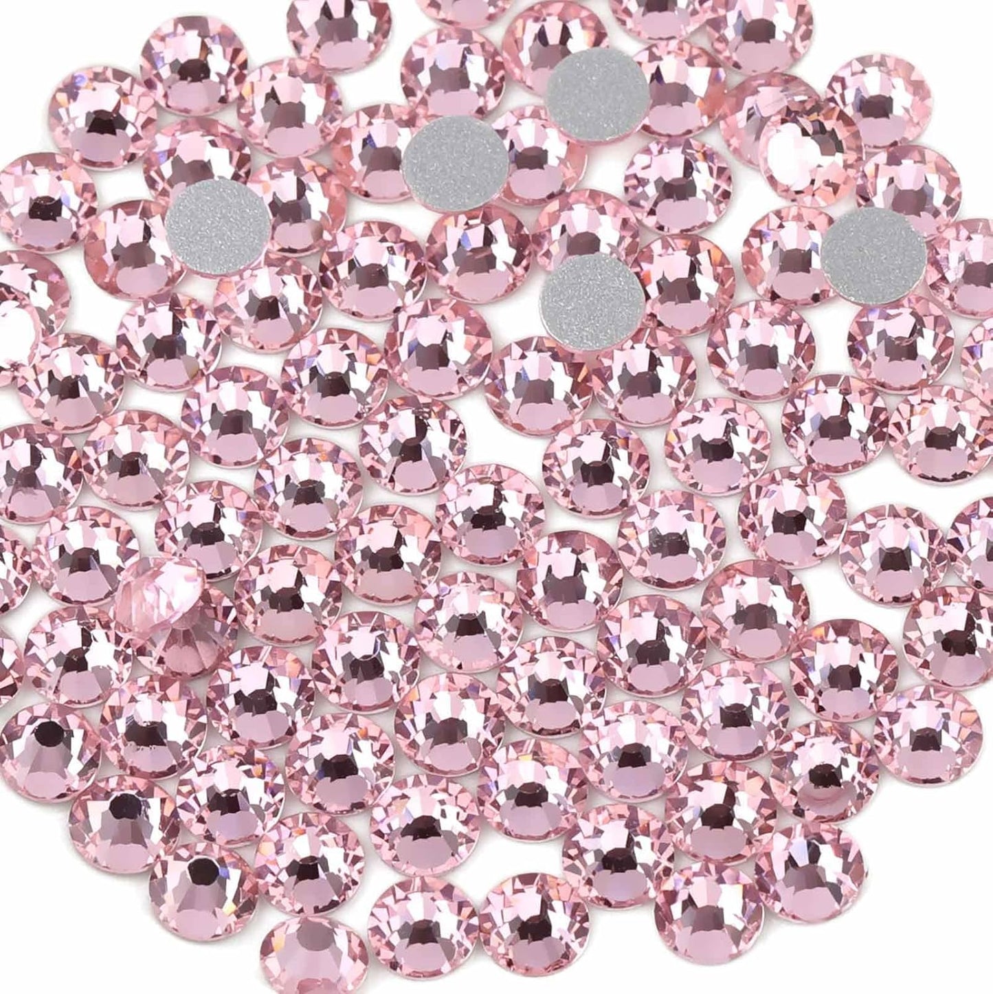 Beadsland 144pcs Flat Back Crystal Rhinestones Round Gems for Nail Art and Craft Glue Fix, Light Pink, SS40, 8.4-8.7mm