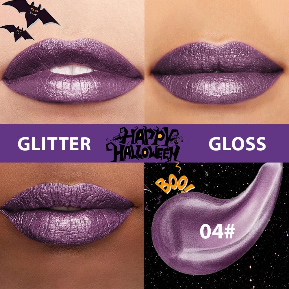 Dark Purple Metallic Lipstick for Women,Glitter Sparkling Liquid Lipstick,Long Lasting Waterproof Lightweight Comfortable Non-Drying Bold Dark Lip Gloss for Gothic Stage Makeup,Vegan