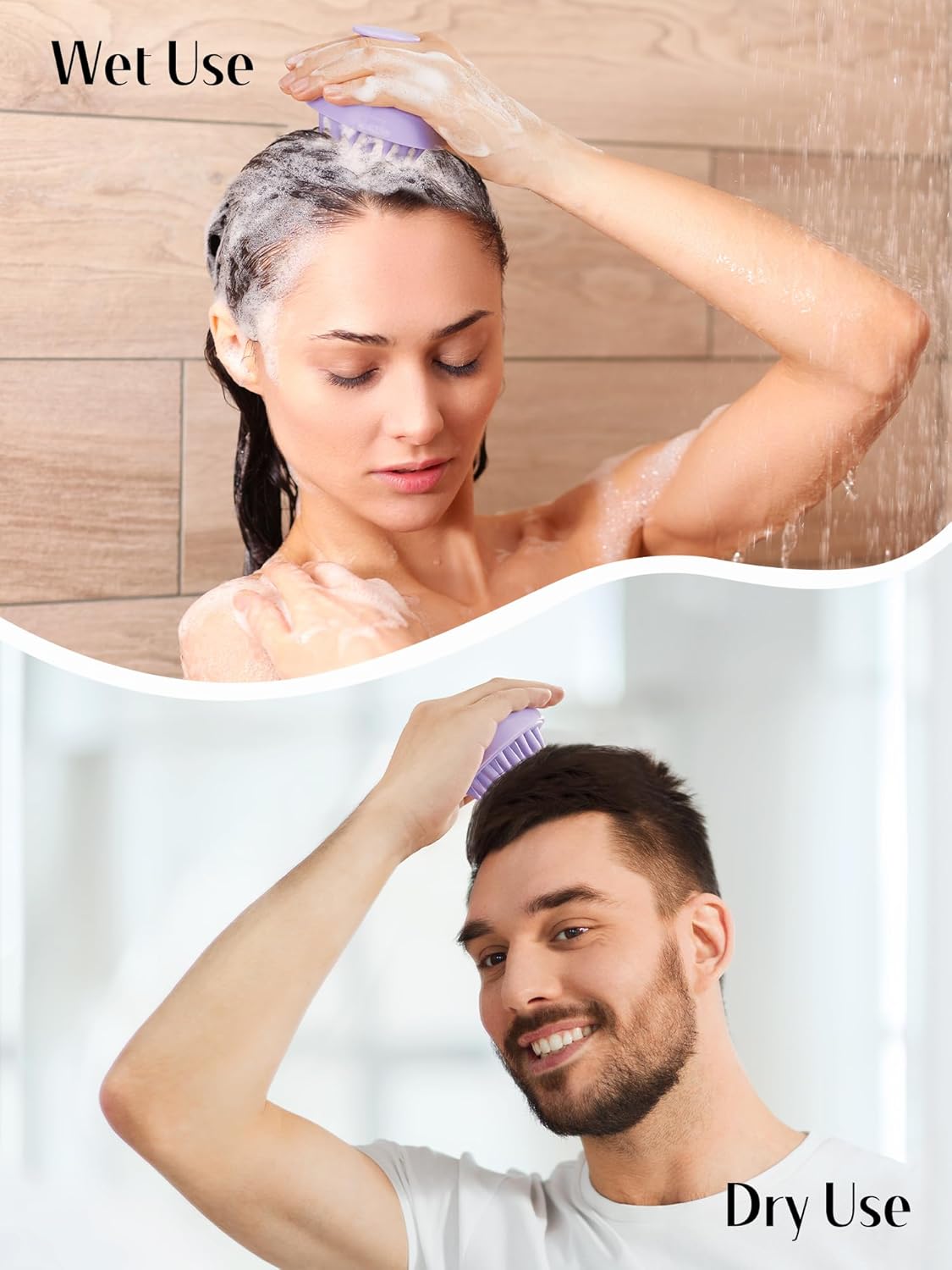 HEETA Hair Scalp Massager Brush, Updated Scalp Exfoliator with Soft Silicone Bristles, Wet & Dry Head Massager Washing Tool for Women, Men, Kids, Lavender Purple