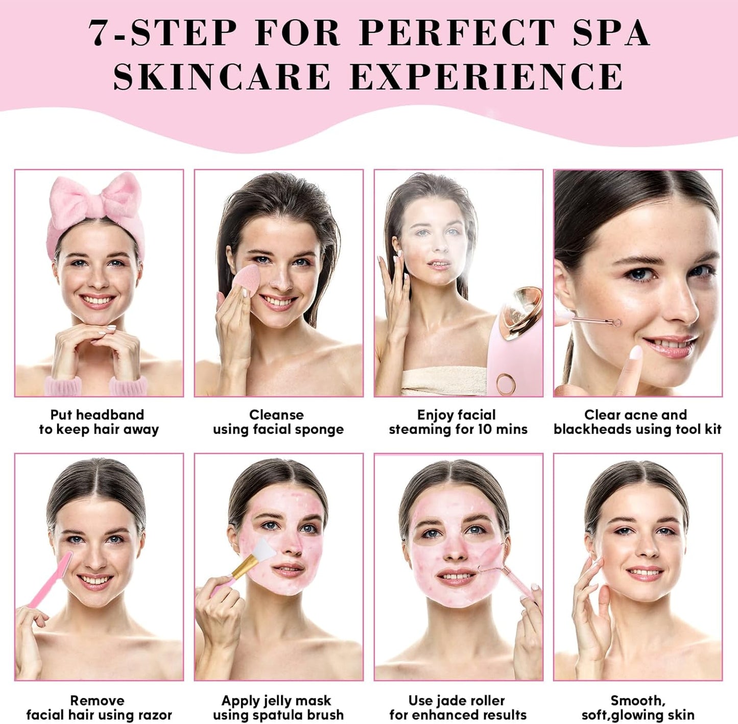 Facial Steamer Spa Kit with 17 Skin Care Tools, Nano Ionic Face Steamer for Deep Cleaning Unclogs Pores, Warm Mist Humidifier Steamer for Face Home Sauna SPA, Self Care Gifts for Women