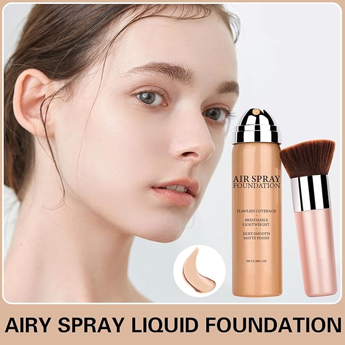 Airbrush Foundation Makeup Spray for Mature Skin Silk Lightweight Airbrush Flawless Setting Spray Foundation Makeup（02# Beige）