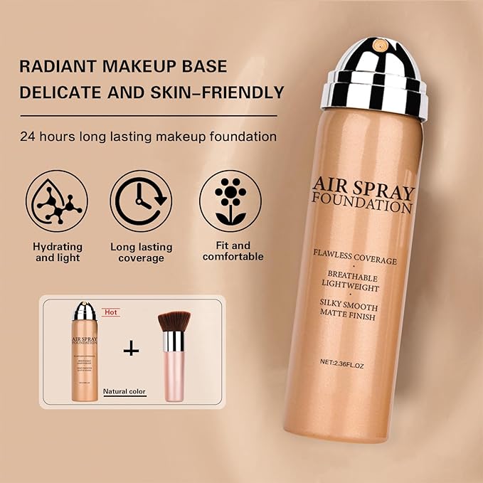 Airbrush Foundation Makeup Spray for Mature Skin Silk Lightweight Airbrush Flawless Setting Spray Foundation Makeup（02# Beige）