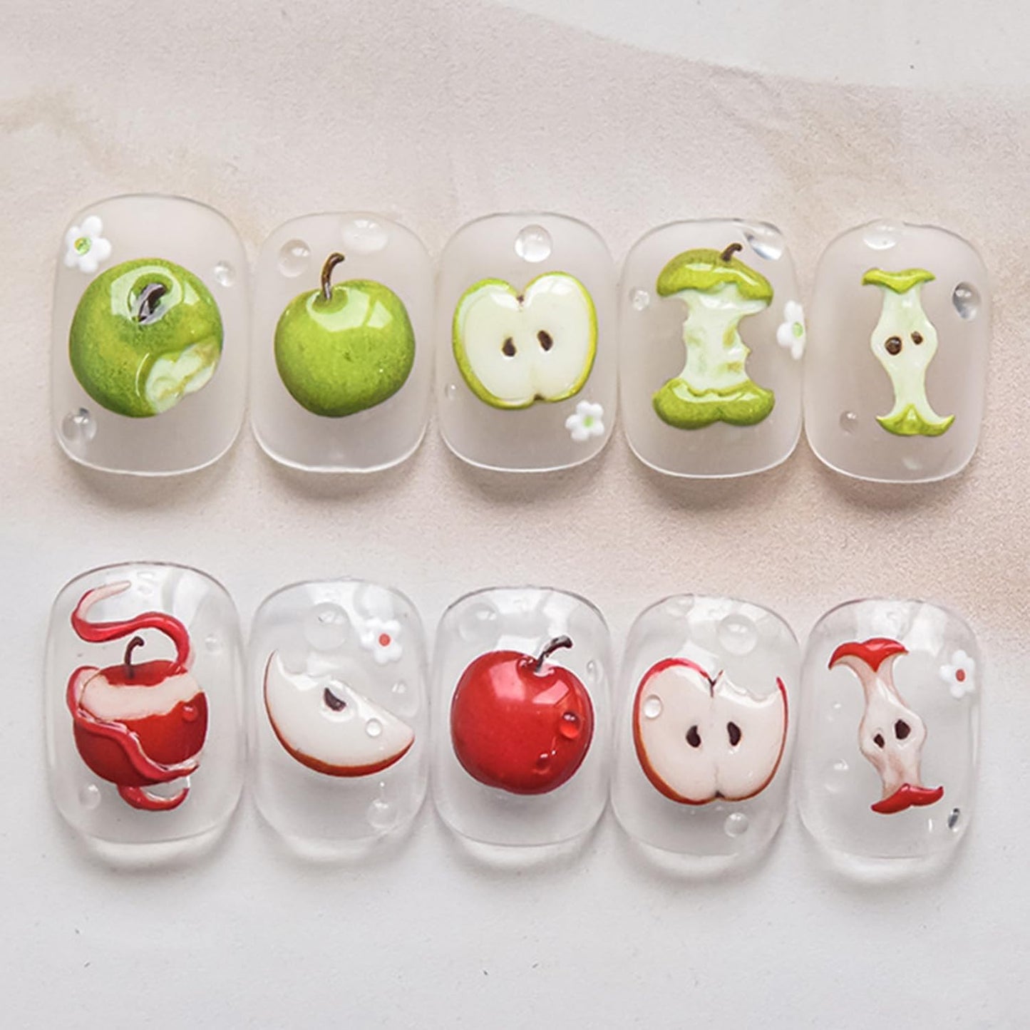 Apple Nail Stickers for Nail Art Cute Green Apple Sticker Flower Nail Art Stickers 5D Embossed Nail Decals 3D Self-Adhesive Nails Supply Manicure Sliders for Nails Decoration