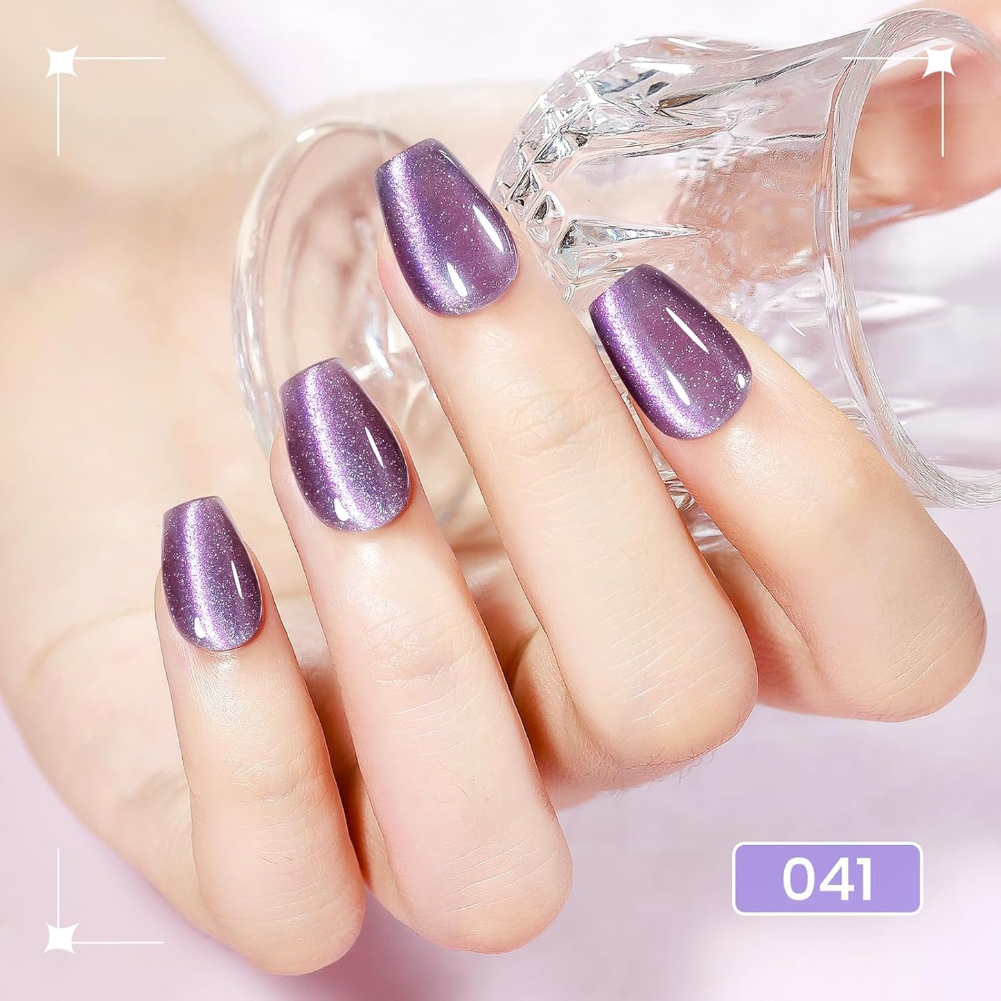 Purple Cat Eye Gel Polish, 15ML Glitter Crystal Cateye Gel Nail Polish Magnetic Reflective Effect with Magnet Soak Off Salon DIY at Home