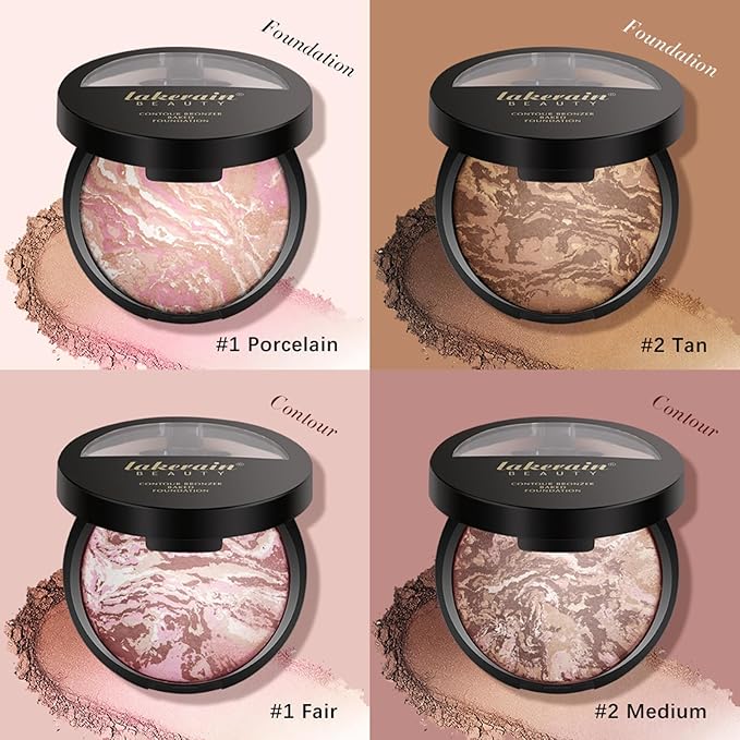 Baked Powder Contour Makeup, Brighten Bronzer Powder, Highlighter Bronzer Glow Palette, Cruelty Free Shimmer Bronzing Powder to Use For Contour Make up, Natural Finish & Easy to Use #002