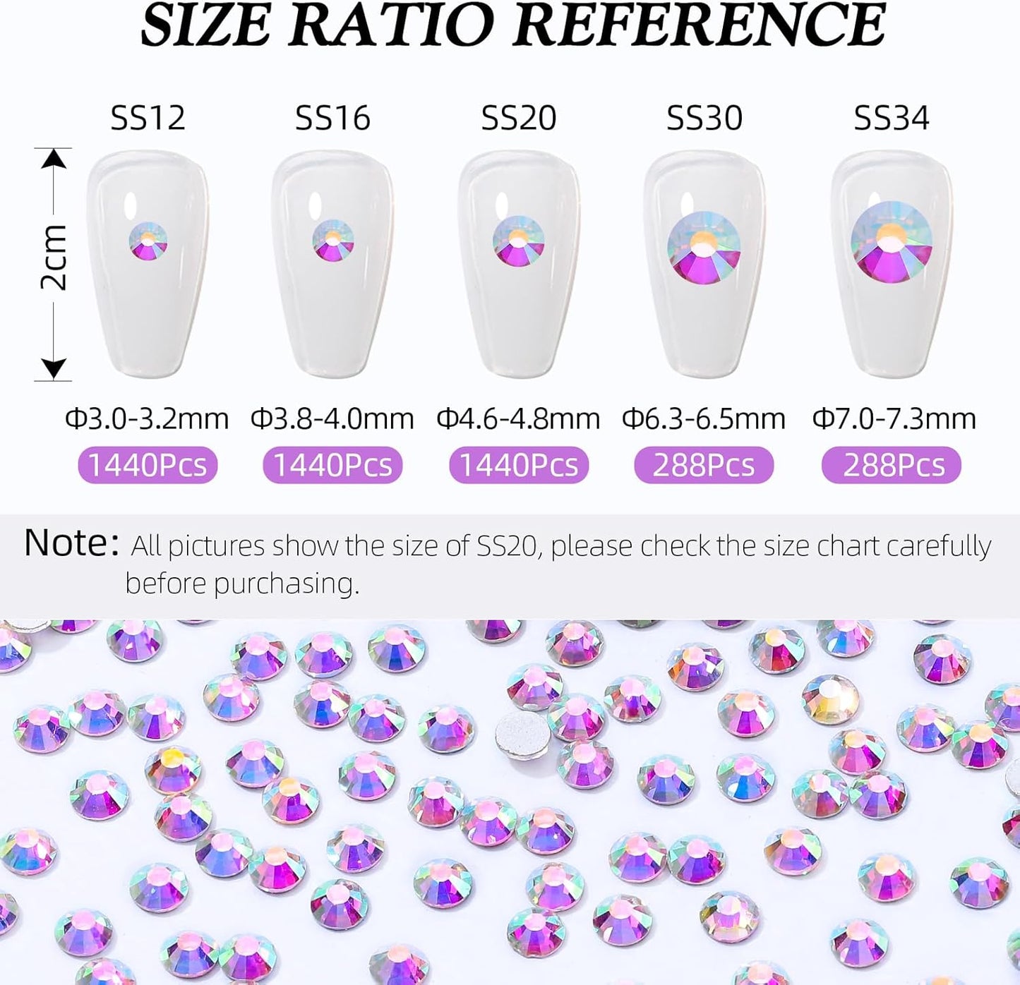 Crystal AB Flatback Rhinestones, Glass Rhinestones for Nail Art and Craft, Glue Fix, Loose Crystal Gemstones(Crystal AB, SS30, 288pcs, 6.4-6.6mm)