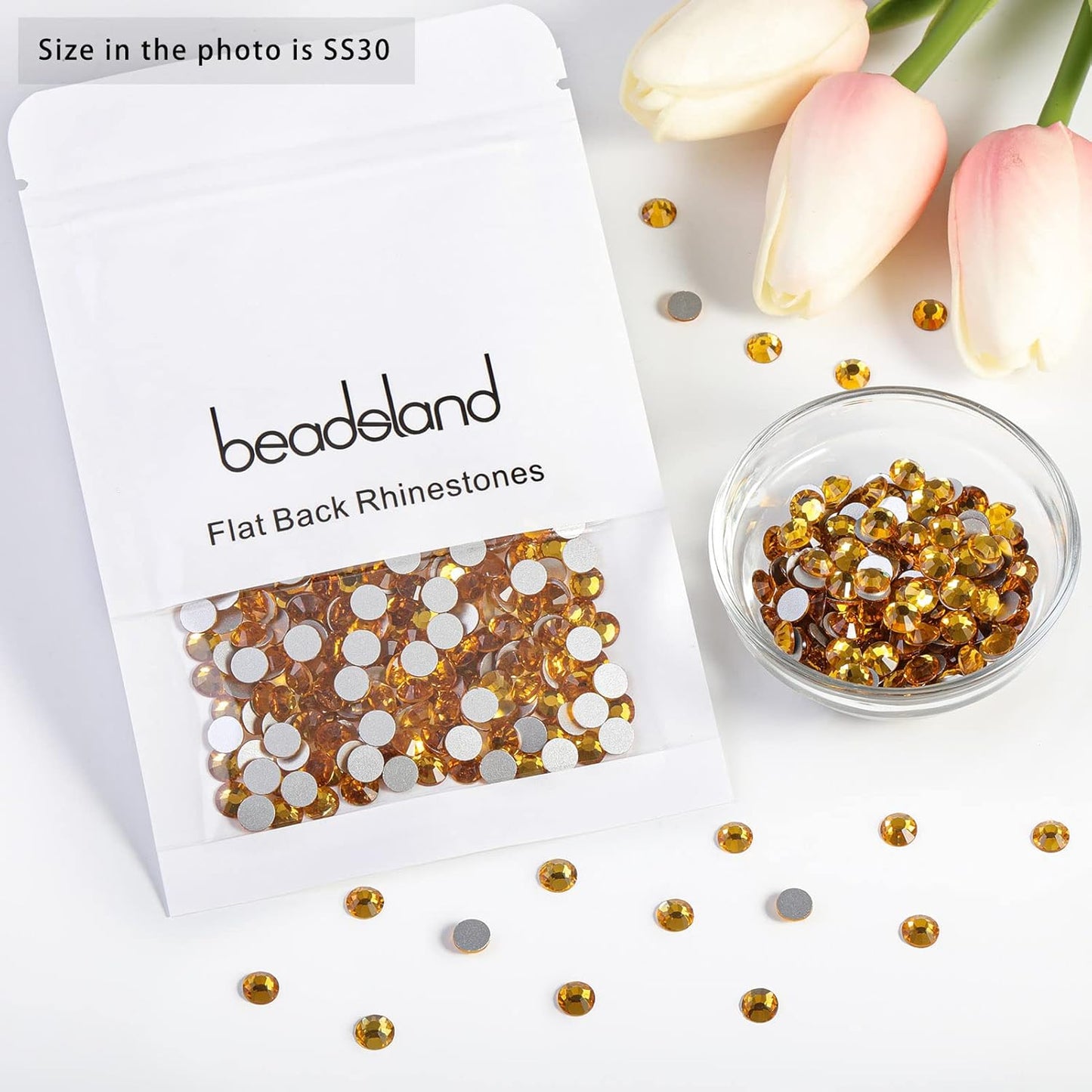 Beadsland 288pcs Flat Back Crystal Rhinestones Round Gems for Nail Art and Craft Glue Fix, Topaz,SS30,6.3-6.5mm