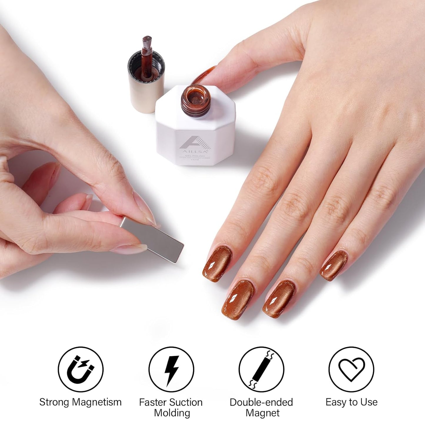 AILLSA Cat Eye Gel Nail Polish Brown Glitter Gold Gel Polish with Magnet, Amber Nude Shimmer Gel Polish Crystal Reflective Jelly Winter Color Translucent UV Gel Salon DIY at Home 0.5 OZ GF24