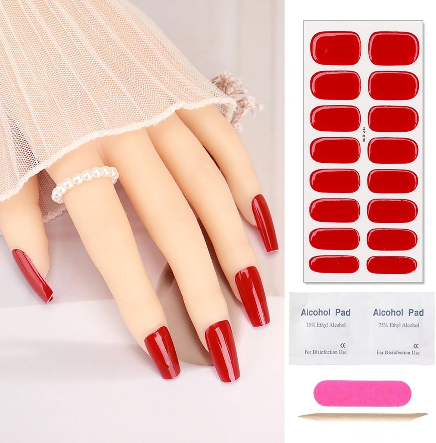 Red Semi Cured Gel Nail Strips Stickers Glossy Nail Polish Strips Decals Salon Quality Long Lasting Easy to Apply Solid Color Gel Nail Stickers for Women DIY Manicure Party Nails Decoration 1 Sheets