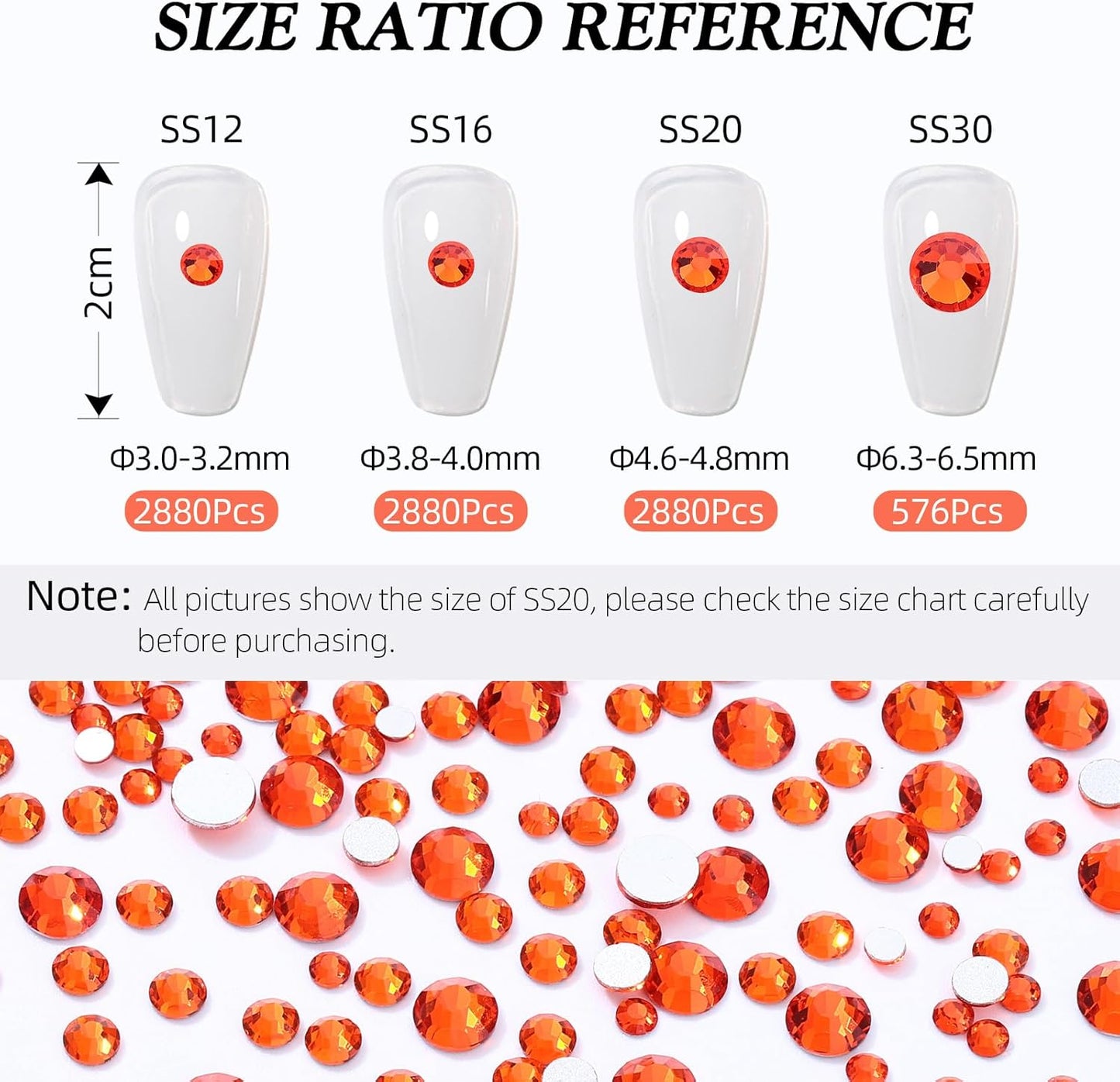 Hyacinth Flatback Rhinestones, Glass Rhinestones for Nail Art and Craft, Glue Fix, Loose Crystal Gemstones(Orange, SS16, 2880pcs, 3.8-4.0mm)