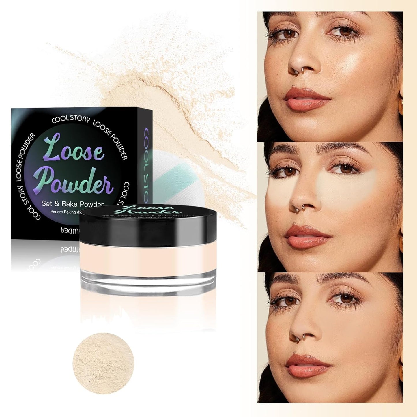 Loose Setting Powder, Bake Makeup Powder Full Coverage Matte Finish (Medium Tan, 6g/O.21oz)