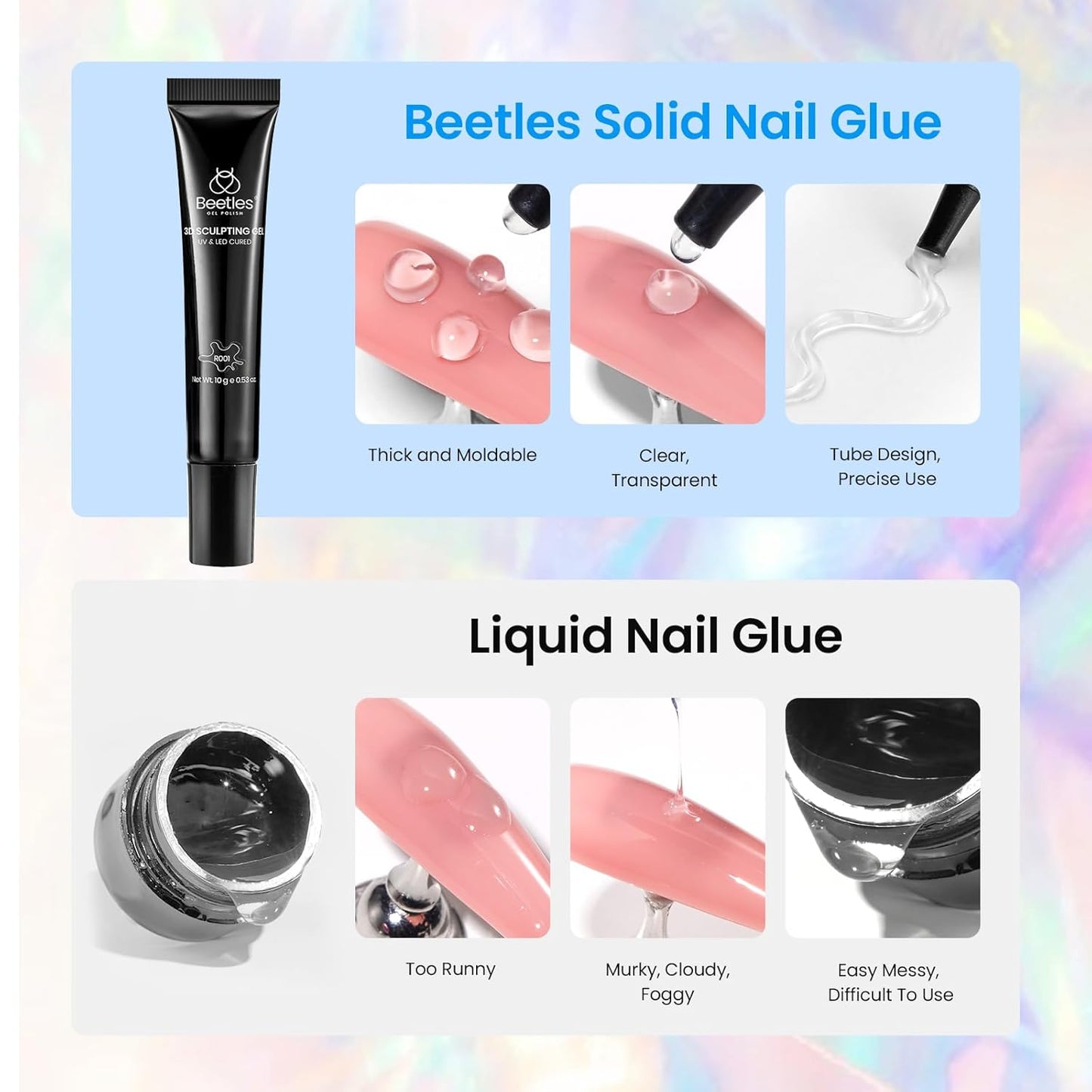 Beetles Sculpting Gel 3D Gel for Nail Art - 6 Colors No Wipe Nail Polish Rhinestone Nail Art Glue for Drawing Molding Sculpture Jewelry Decoration Manicure DIY Design