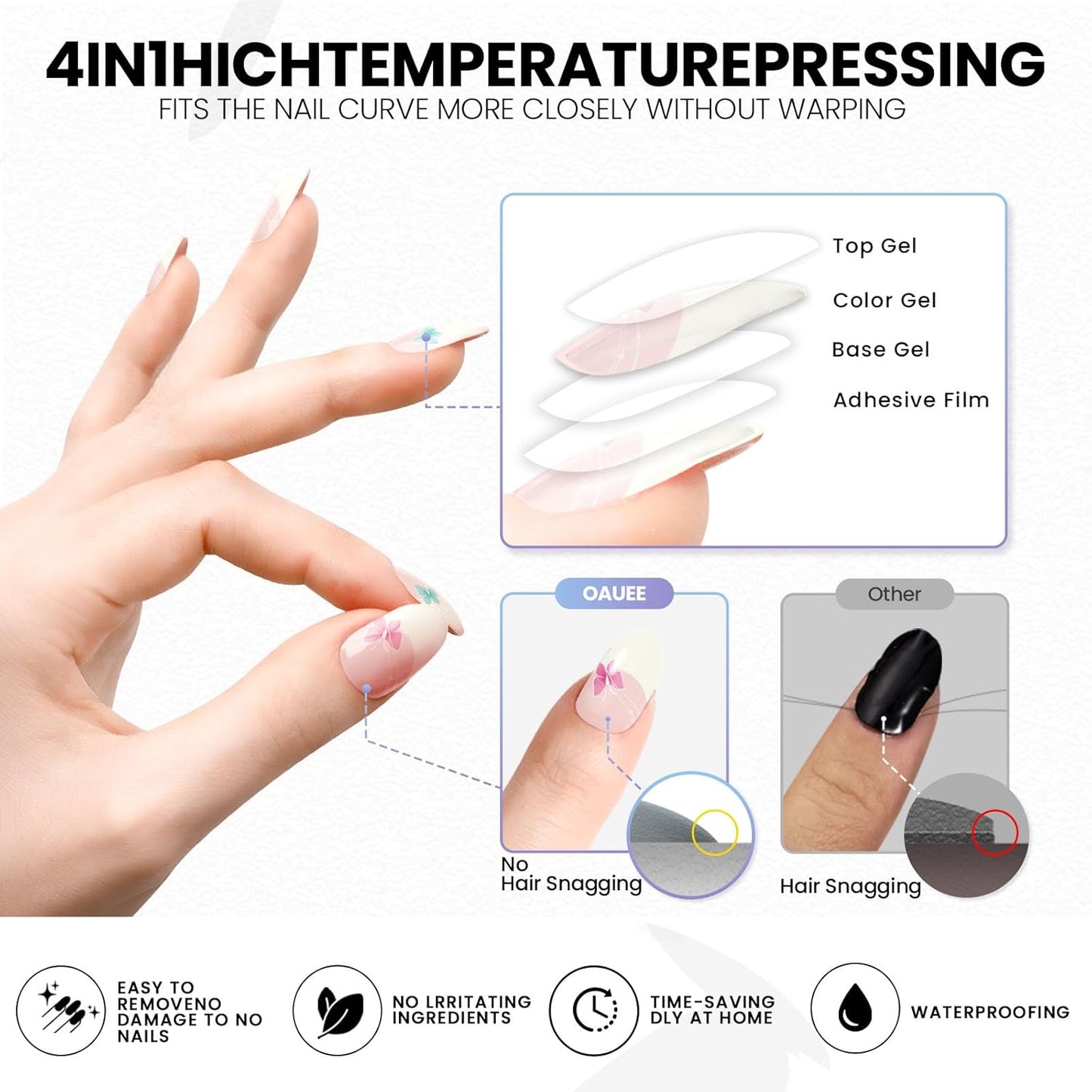 Semi Cured Gel Nail Strips | Built-In Gel Top Coat | UV Light Required | Salon Quality, Easy Application And Removal (Fairy Butterflies French)