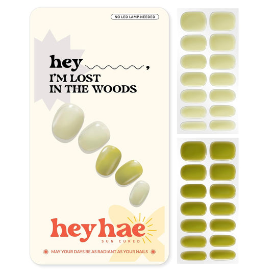 Semi Cured Gel Nail Strips | No LED Lamp Needed | Marble, Green, Spring | Easy Apply & Remove, Salon Quality |Includes 28 Strips,1 Prep Pads,Nail File & Wooden stick- Hey, I’m Lost in the Woods