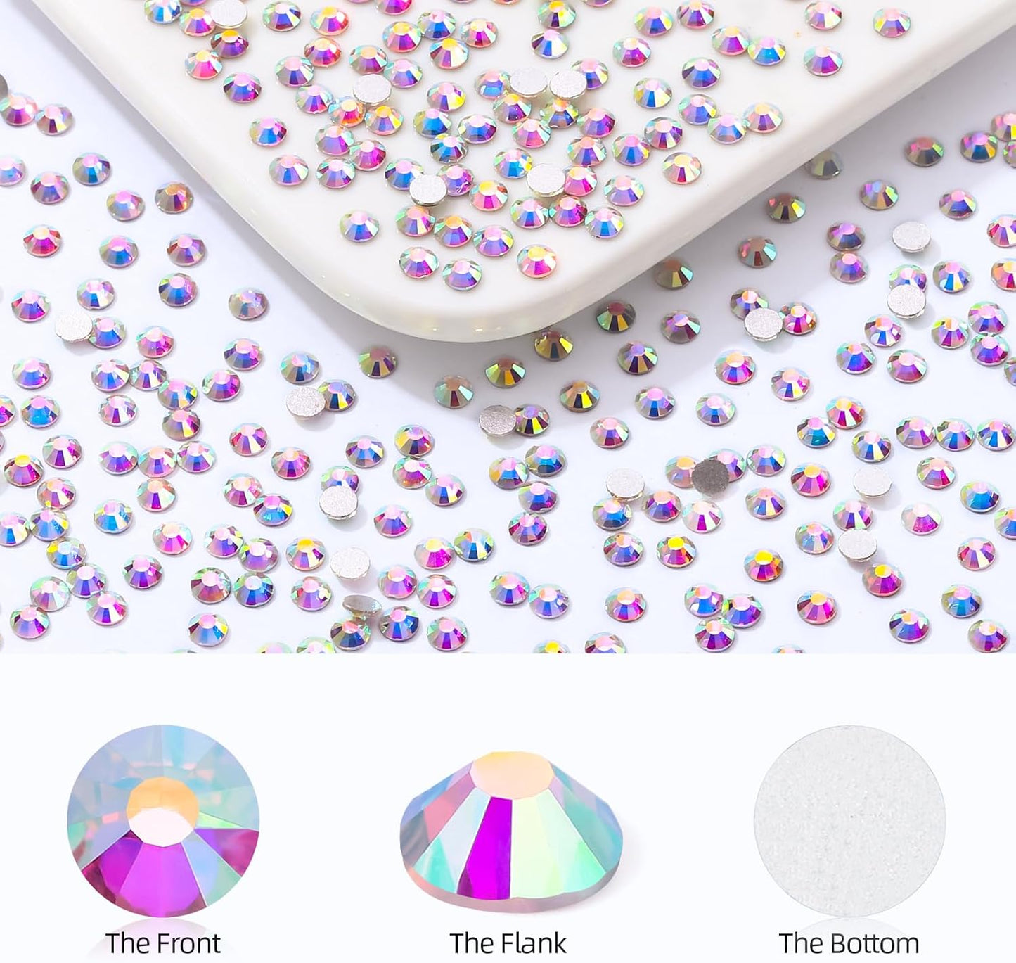 Crystal AB Flatback Rhinestones, Glass Rhinestones for Nail Art and Craft, Glue Fix, Loose Crystal Gemstones(Crystal AB, SS4, 1440pcs, 1.5-1.7mm)
