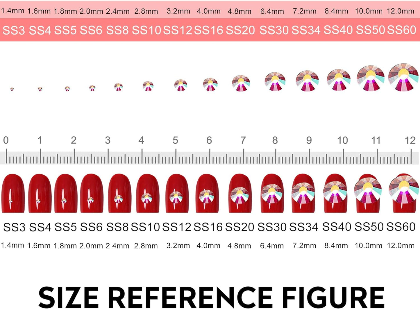 3456pcs Flatback Rhinestones Glass Charms Diamantes Gems Stones for Nail Art 6 Size ss4~ss12 Aquamarine AB