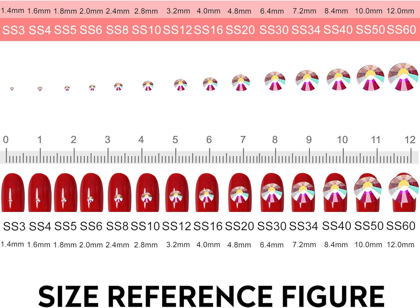 3456pcs Flatback Rhinestones Glass Charms Diamantes Gems Stones for Nail Art 6 Size ss4~ss12 Pink