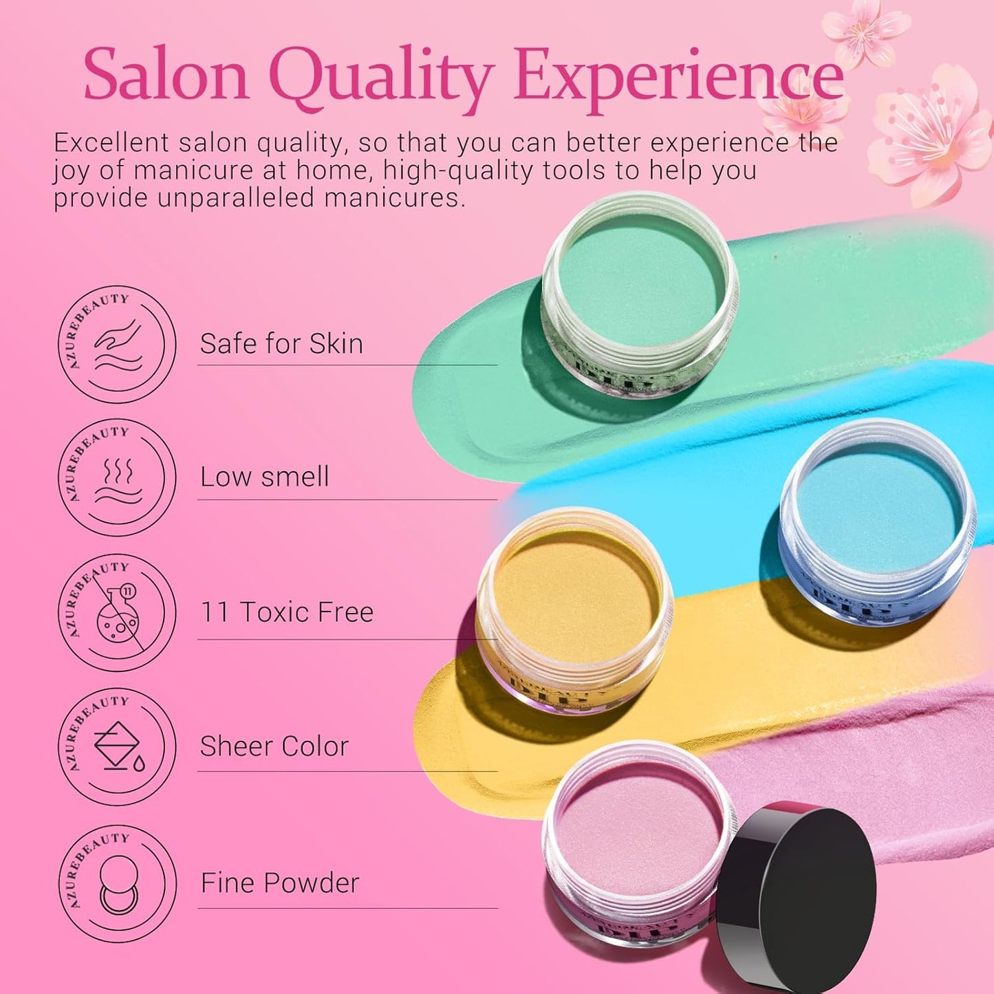 AZUREBEAUTY 42 Pcs Dip Nails Powder Starter Kit, 32 Hot Pink Blue Purple Color Changing Spring Dipping Powder Liquid Set with Base Coat/Top Coat/Activator for French Manicure Salon DIY.