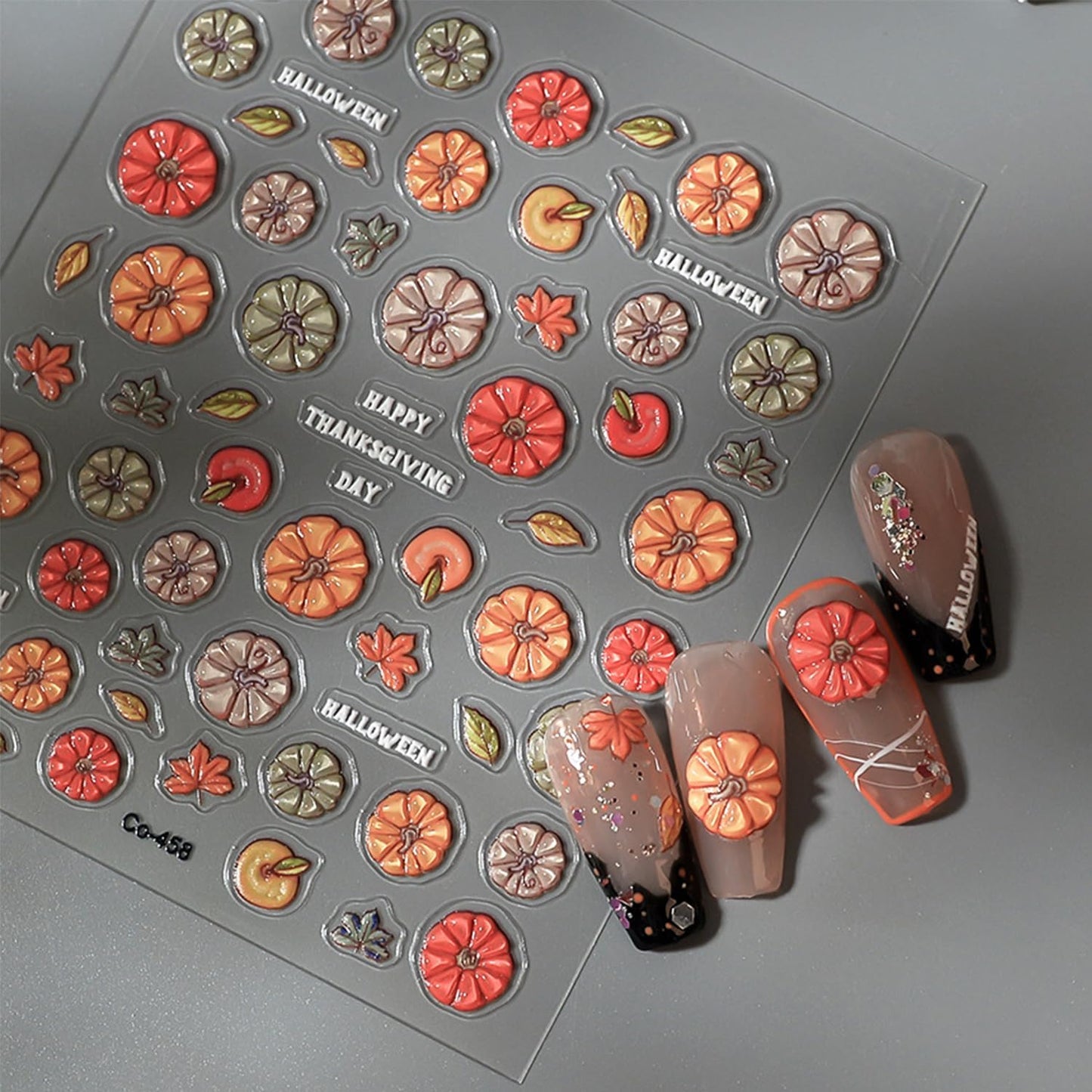 1 Sheets Fall Nail Stickers for Nail Art 5D Self-Adhesive Embossed Pumpkin Nail Art Stickers Autumn Leaves Nail Decals Thanksgiving Nail Design Sticker for Women Nail Decoration