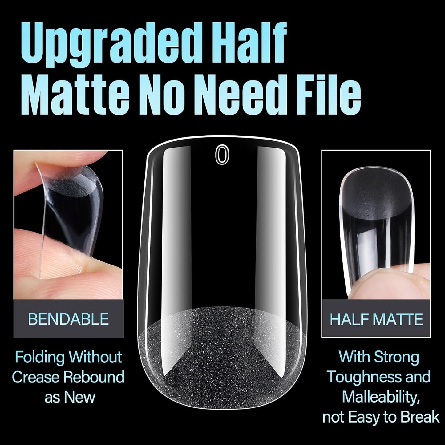 TOMICCA Short Square Nail Tips, 240Pcs Half Matte Press on Full Cover Acrylic Nails, 12 Sizes Soft Acrylic Fake Nail Tips for Nail Extension Art Home DIY Nail Salon