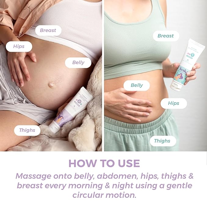 Leska Maternity Stages B & C Set | HYDRATE Belly Cream & RESTORE All-Over Toning Gel | Pregnant Moms Months 6-9 and Postpartum | Part of Complete 3-Part Maternity Skin Care System (Set of 2, 4oz each)