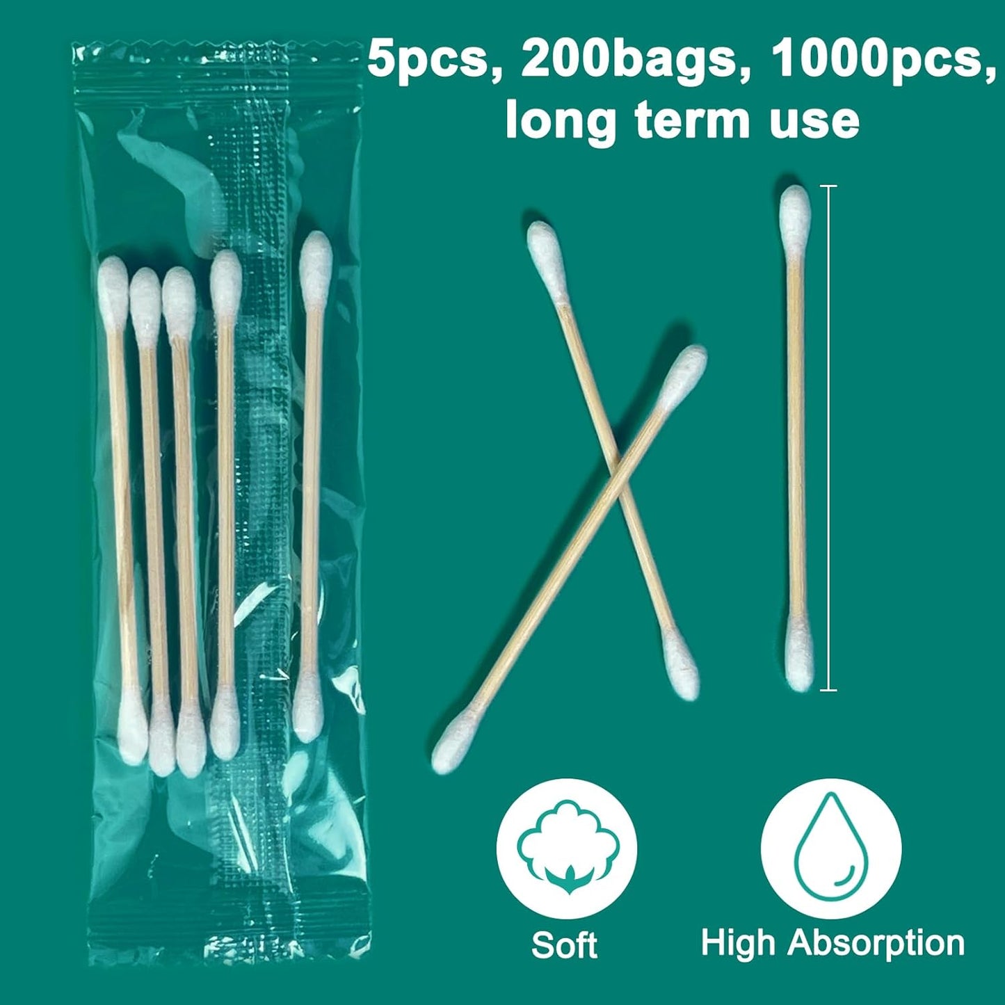 Eyxformula 1000 Count Individually Wrapped Cotton Swabs (200 Bags/5-count-pack) - Bulk Sterile Bamboo Sticks Travel Size Swabs for Ear Cleaning, Hygiene Care, First Aid & Makeup